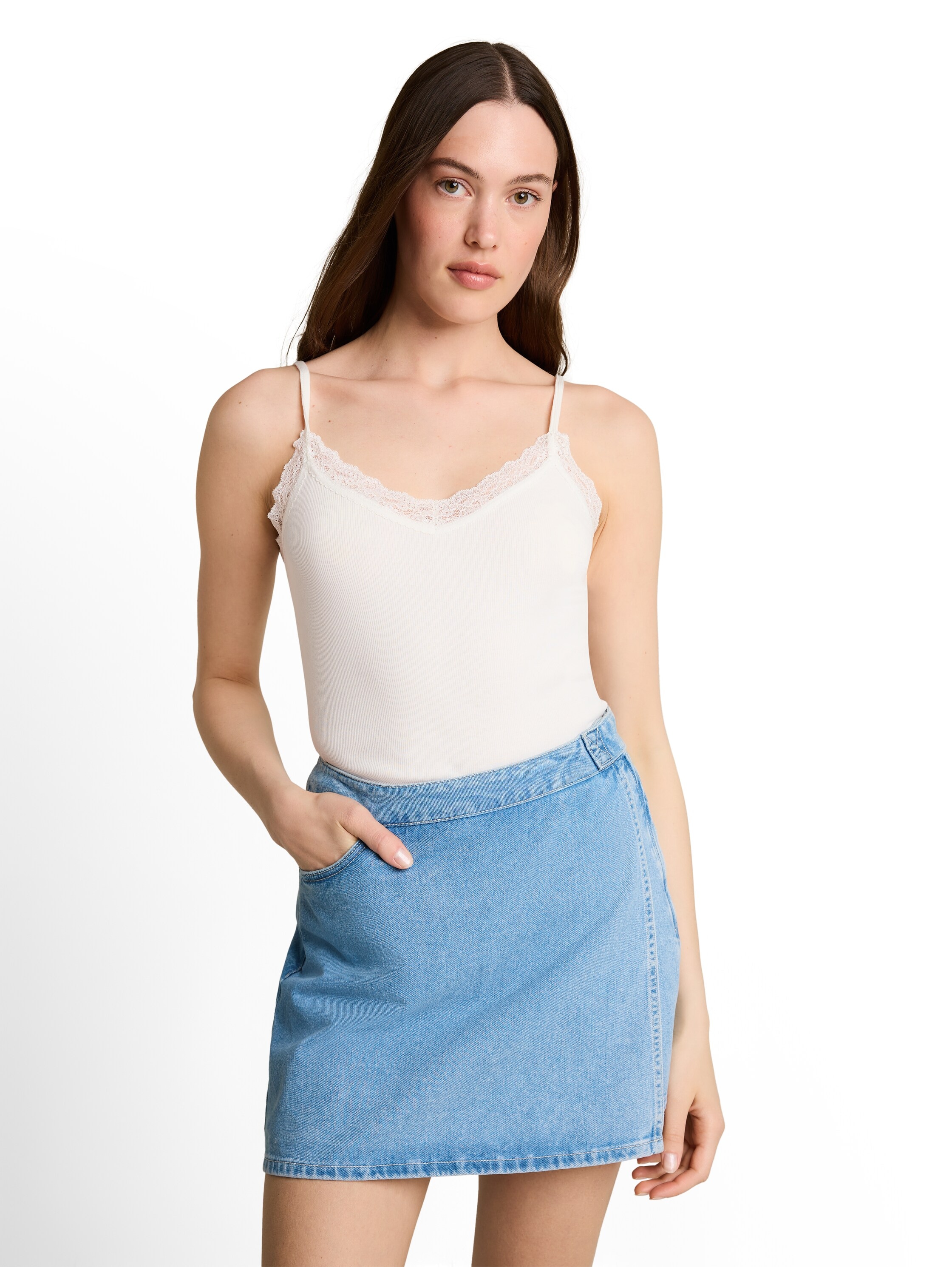 Image of TOM TAILOR Denim Spaghettitop Sommertop mit Spitze