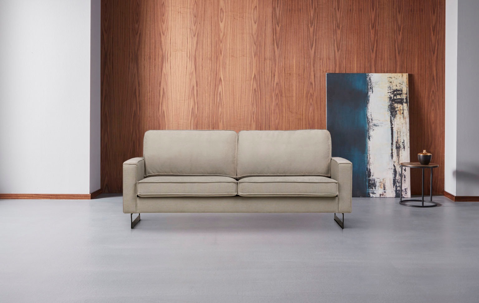 Home affaire 2-places »Pinto, 166 cm, Cord, Chenille, Lederoptik« mit Keder, schwarze Metallfüsse, Wellenunterfederung