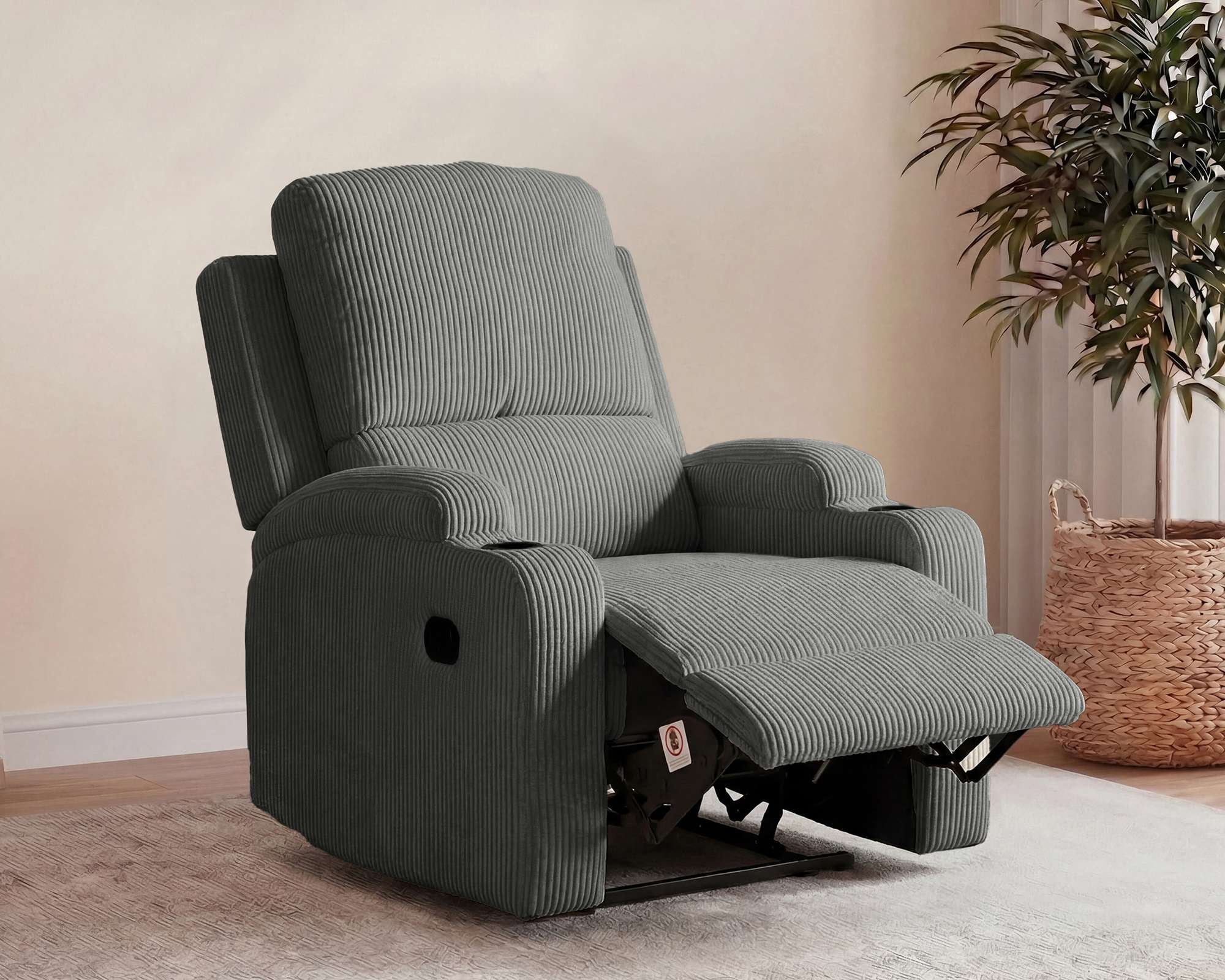 GOODproduct Fauteuil de relaxation »NAPORI Cord, Kinosessel, Multimedia-Sessel« Fauteuil TV avec fonction relaxation manuelle et électrique et porte-boisson