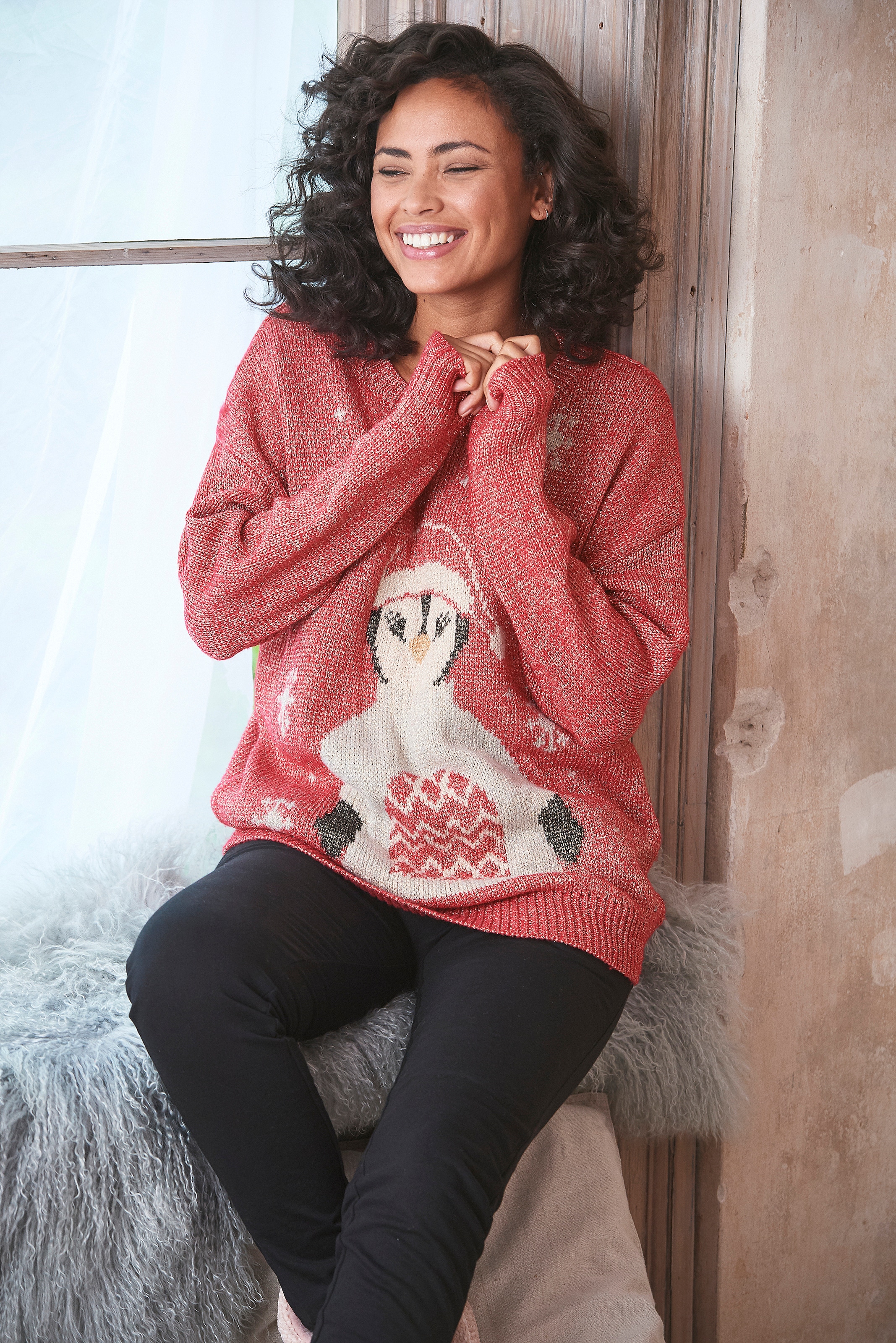 LASCANA Sweater, Weihnachtspullover mit eingestricktem Motiv, Loungewear