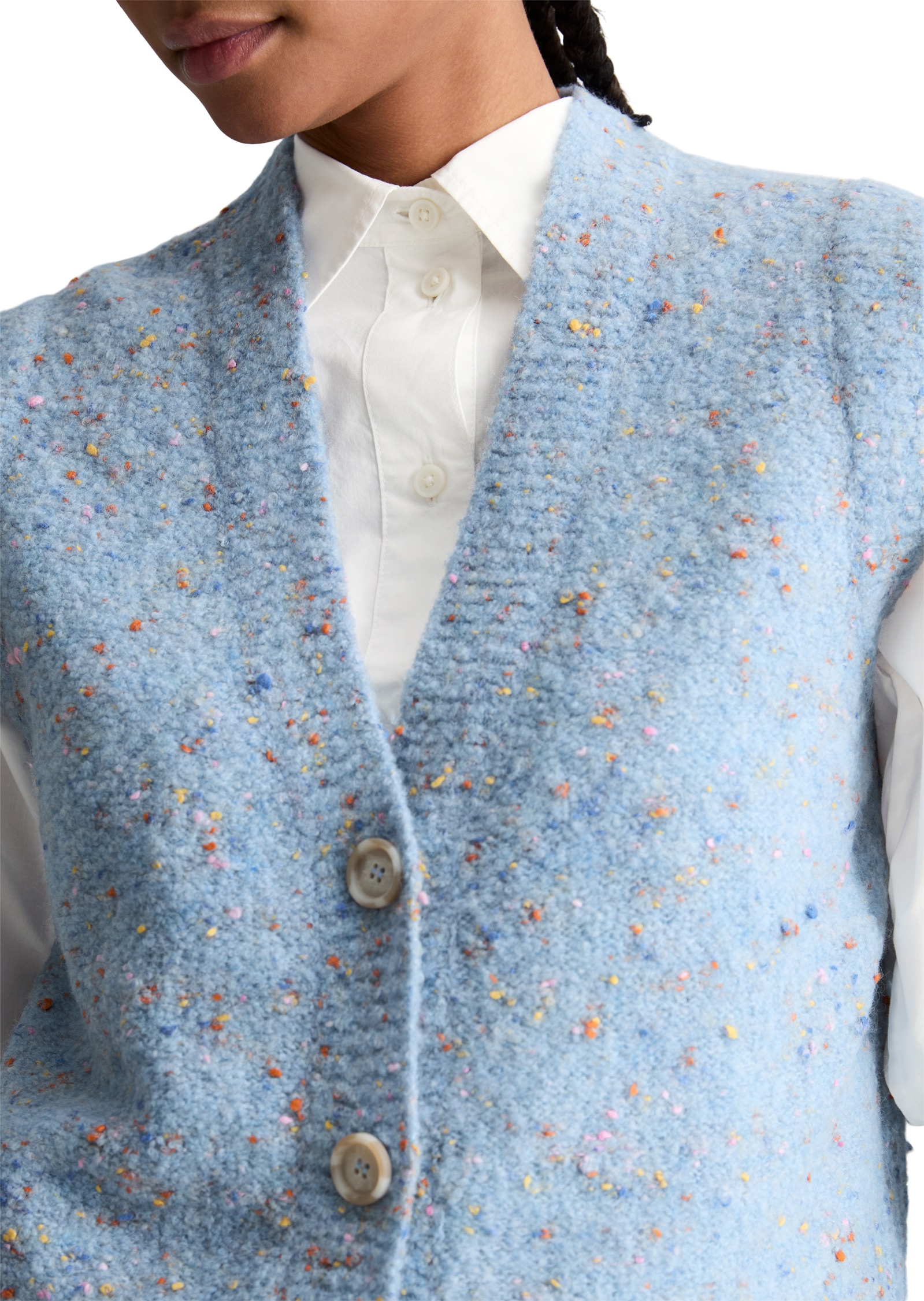 Marc O'Polo DENIM Gilet tricoté ärmelloser Bouclé-Cardigan regular fit aus Schurwolle-Viskose-Mix