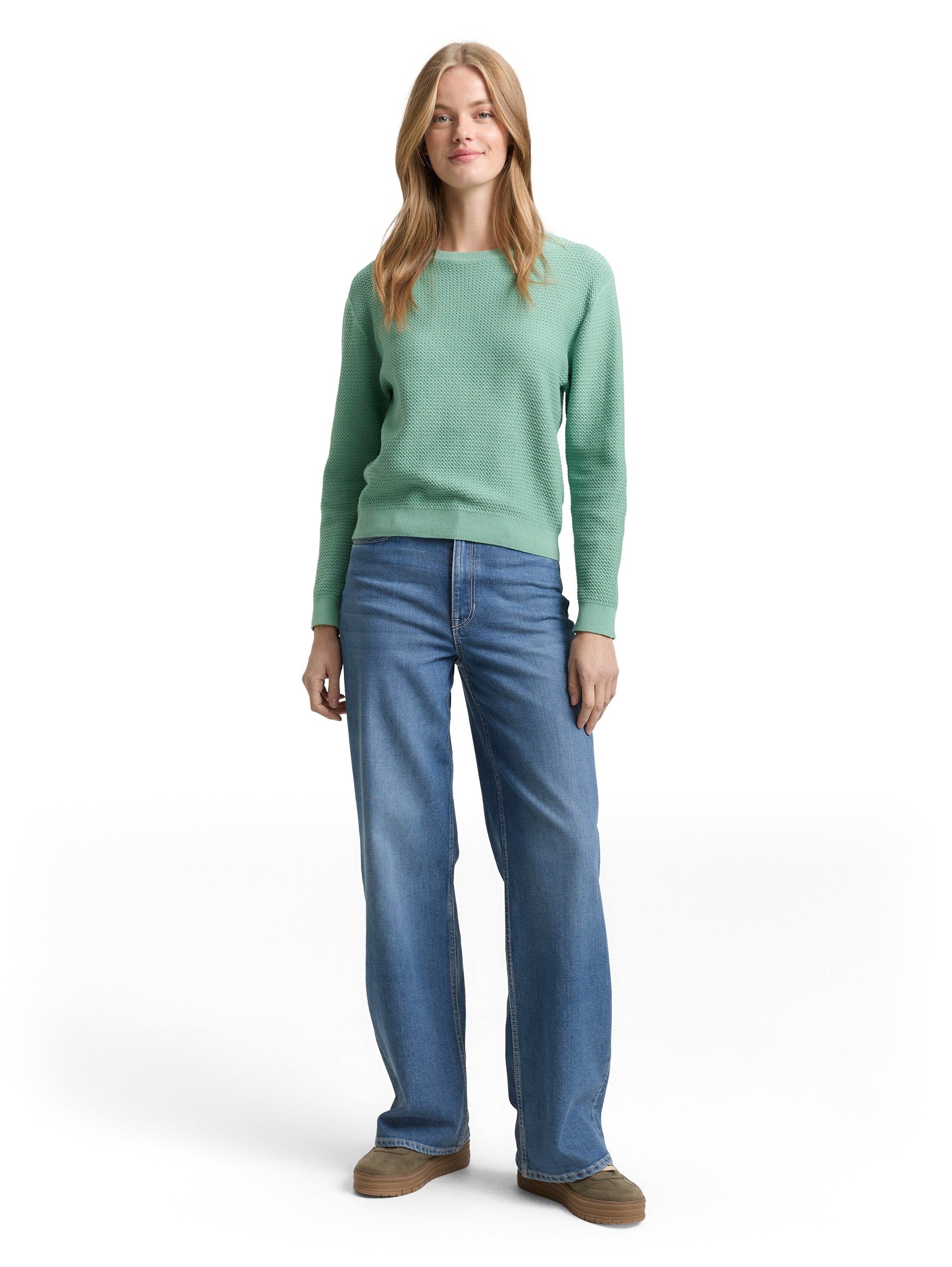 TOM TAILOR Denim V-Ausschnitt-Pullover mit Rippbündchen