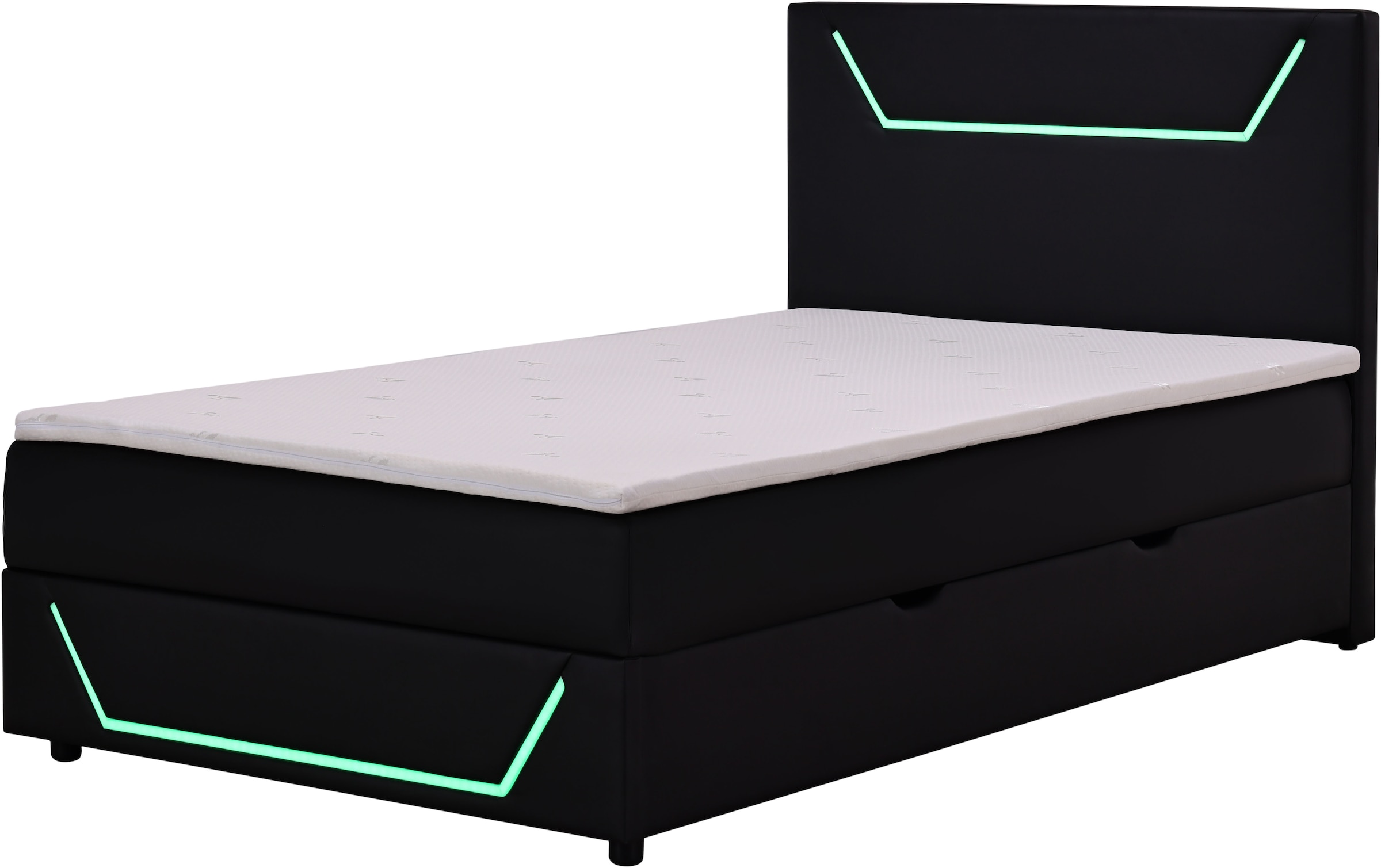 Home affaire Lit de boxe »GALAXY inkl. Bettkasten, mit grüner LED-Beleuchtung, Breite: 120cm« Gamingbett mit USB-C und USB-A Anschluss am Kopfteil, inkl. Topper