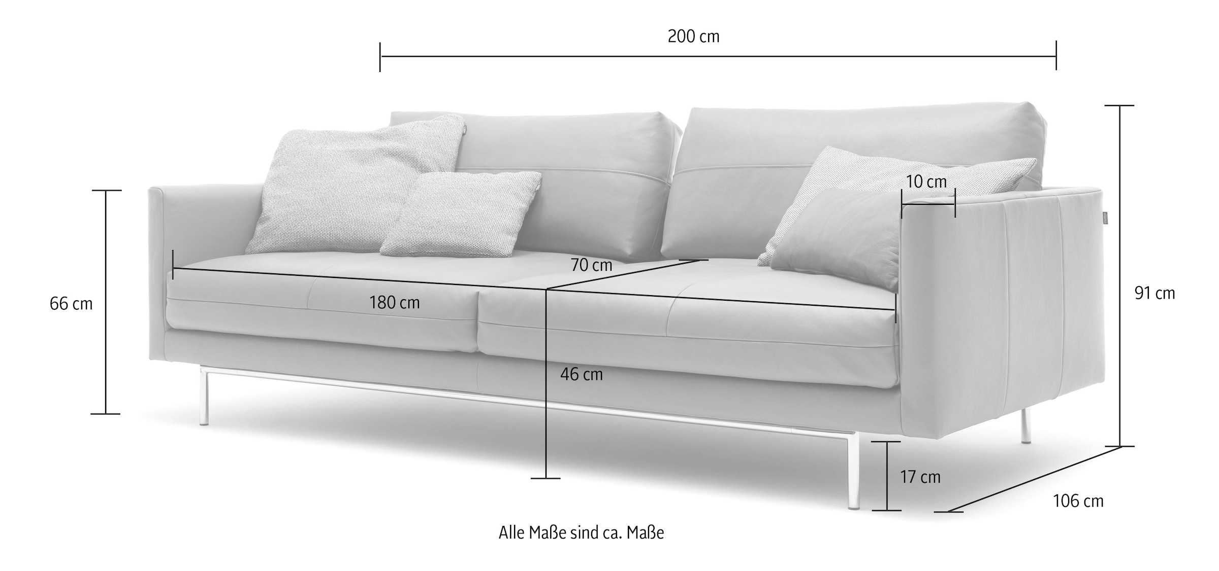 Creation BY ROLF BENZ 3-places »CR.414, Designsofa, edles Sofa, Loungesofa, Ledersofa, klares Design« en cuir ou chenille, confort d'assise de première qualité, rembourrage décontracté
