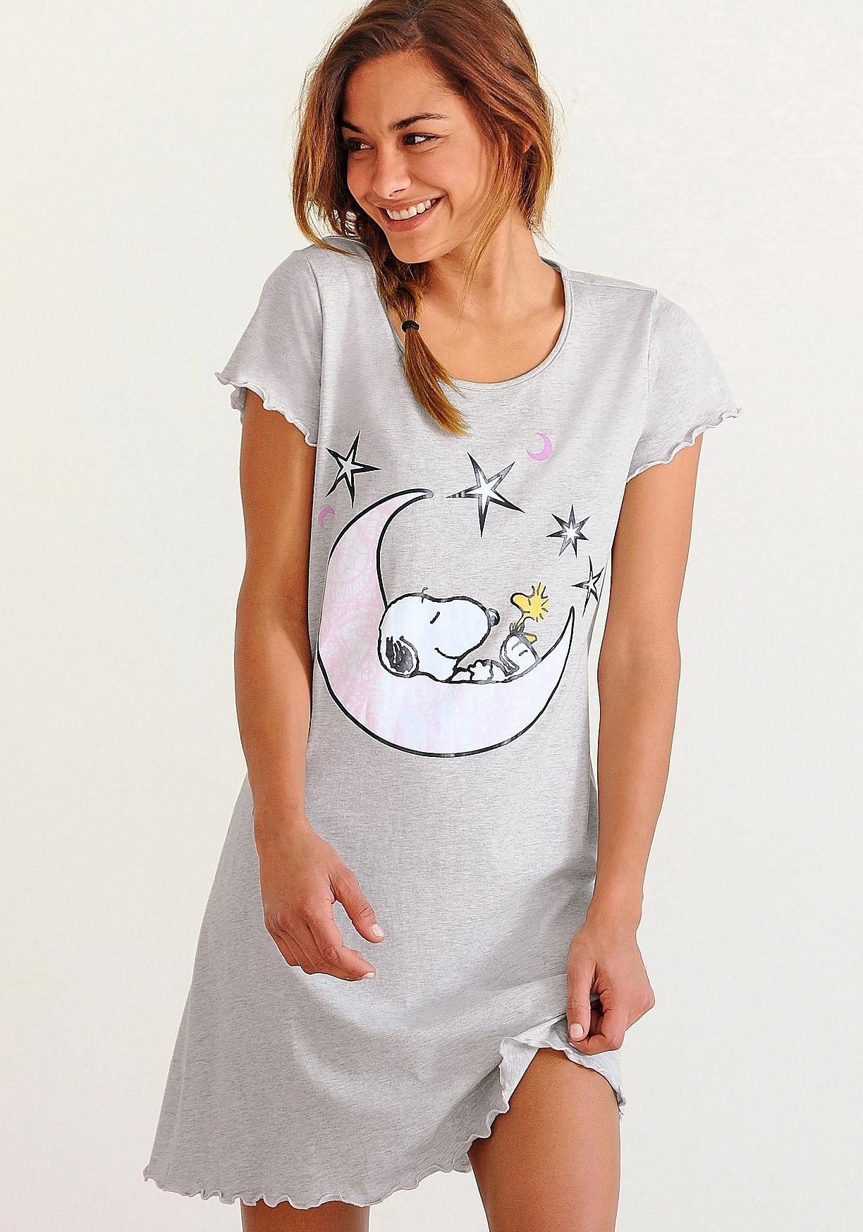 Nachthemd, mit Snoopy-Print und Kräuselsäumen