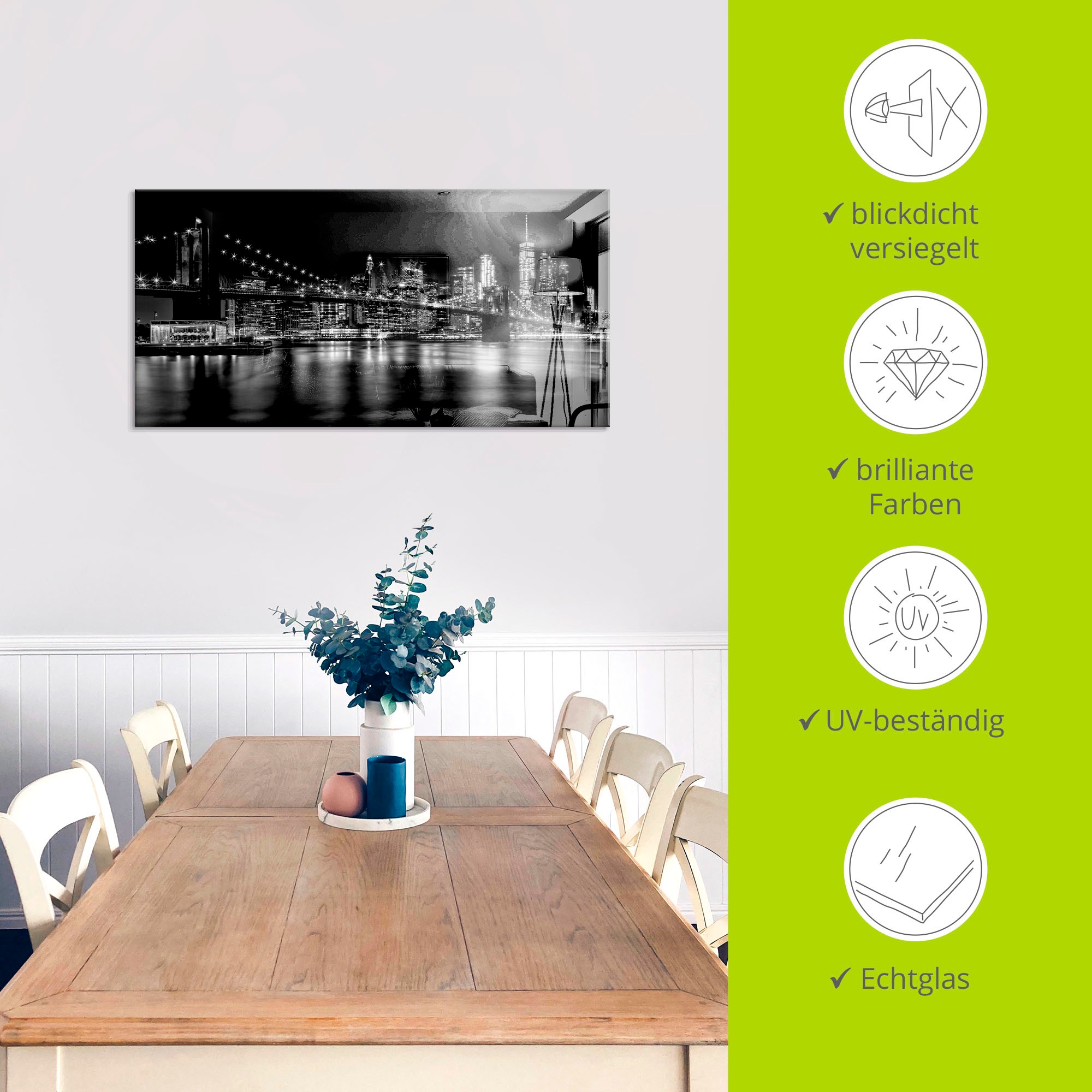 Artland Glasbild »Manhattan Skyline & Brroklyn Bridge I« Amerika 1 Stk. tlg. in verschiedenen Grössen