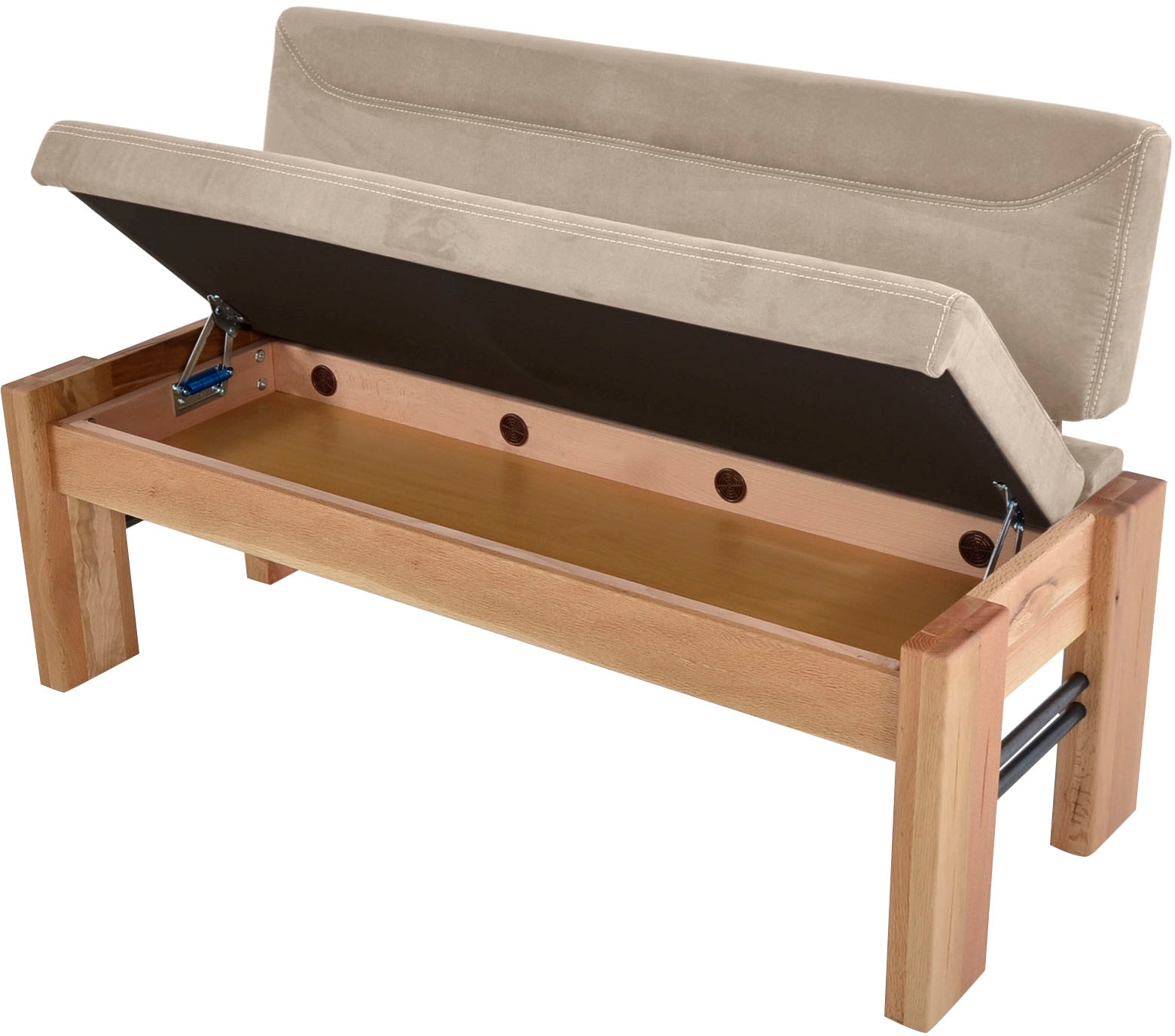 K+W Komfort & Wohnen Banc rembourré banc de rangement rembourré, bois massif, en 2 largeurs 161cm ou 181cm