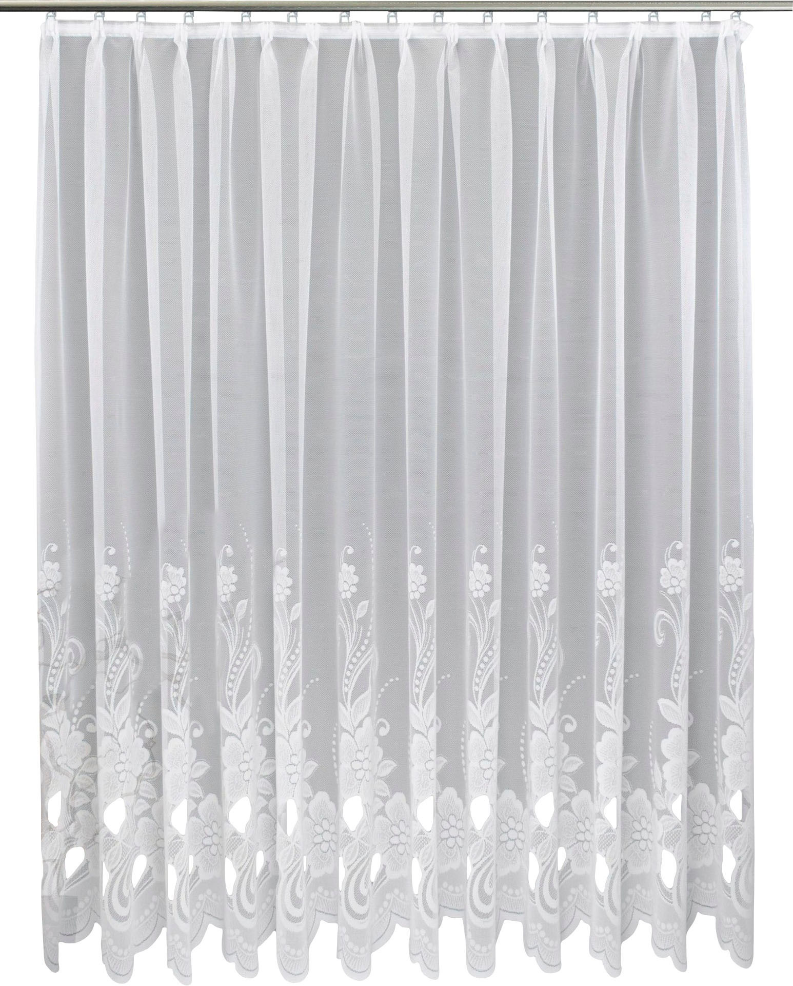 Image of VHG Gardine nach Mass »Rhoda«, (1 St.), Stores, Wunschmass, Langstore Bogenkante, floral, gemustert, Blumen, Uni, weiss, Jacquard, gewirkt, verschiedene Grössen bei Ackermann Versand Schweiz