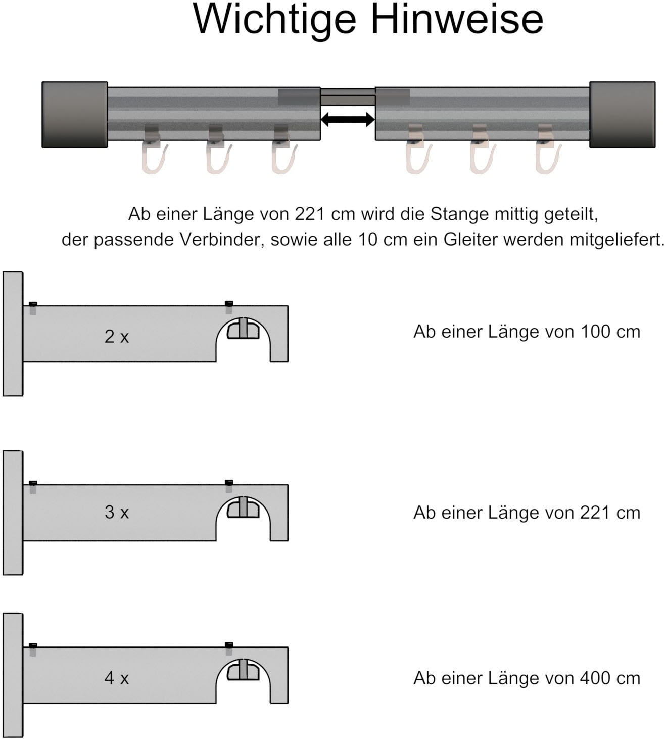 indeko Tringle à rideaux »Colombes« Ø 16 mm 1 course-läufig Wunschmasslänge Innenlauf Komplett-Set inkl. Gleitern und Montagematerial