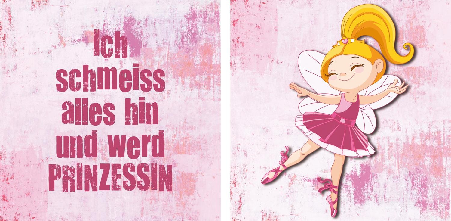 Image of queence Leinwandbild "Prinzessin" Kunst Könige Königinnen Modern Prinzen Prinzessinnen Schriftzug Schriftzüge Spa Spa Bilder Sprüche Sprüche & Texte Set, Premium-Leinwandstoff, Handarbeit aus Deutschland, Spruch, 2er Set