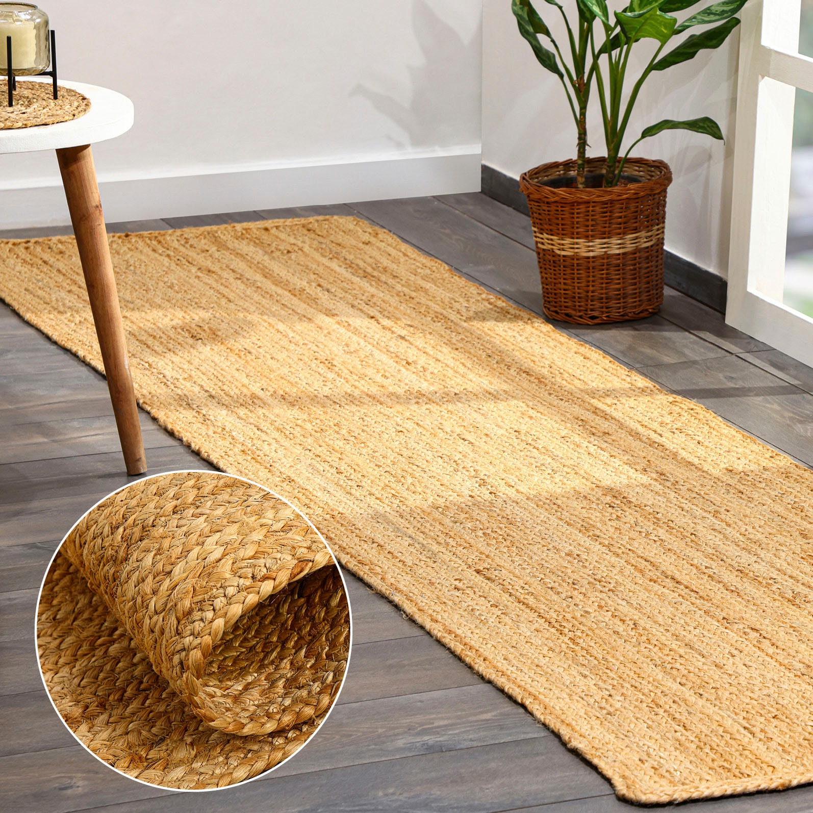 Myflair Möbel & Accessoires Läufer »Lola«, rechteckig, 10 mm Höhe, Juteteppich, Wendeteppich, handgeflochten, 100% Naturfaser, Boho-Style