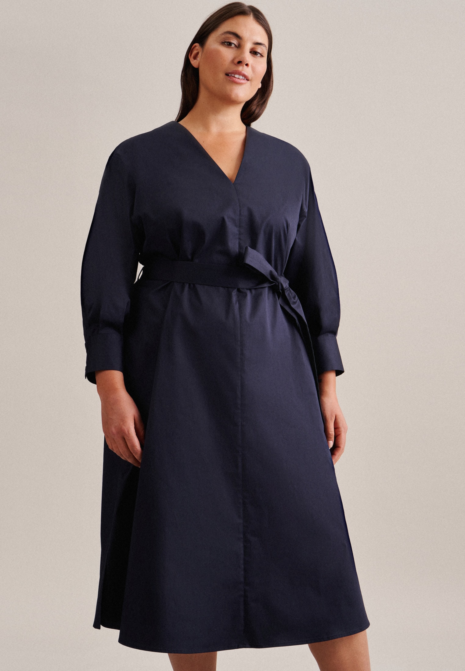 Sommerkleid, 7/8-Arm V-Neck Uni