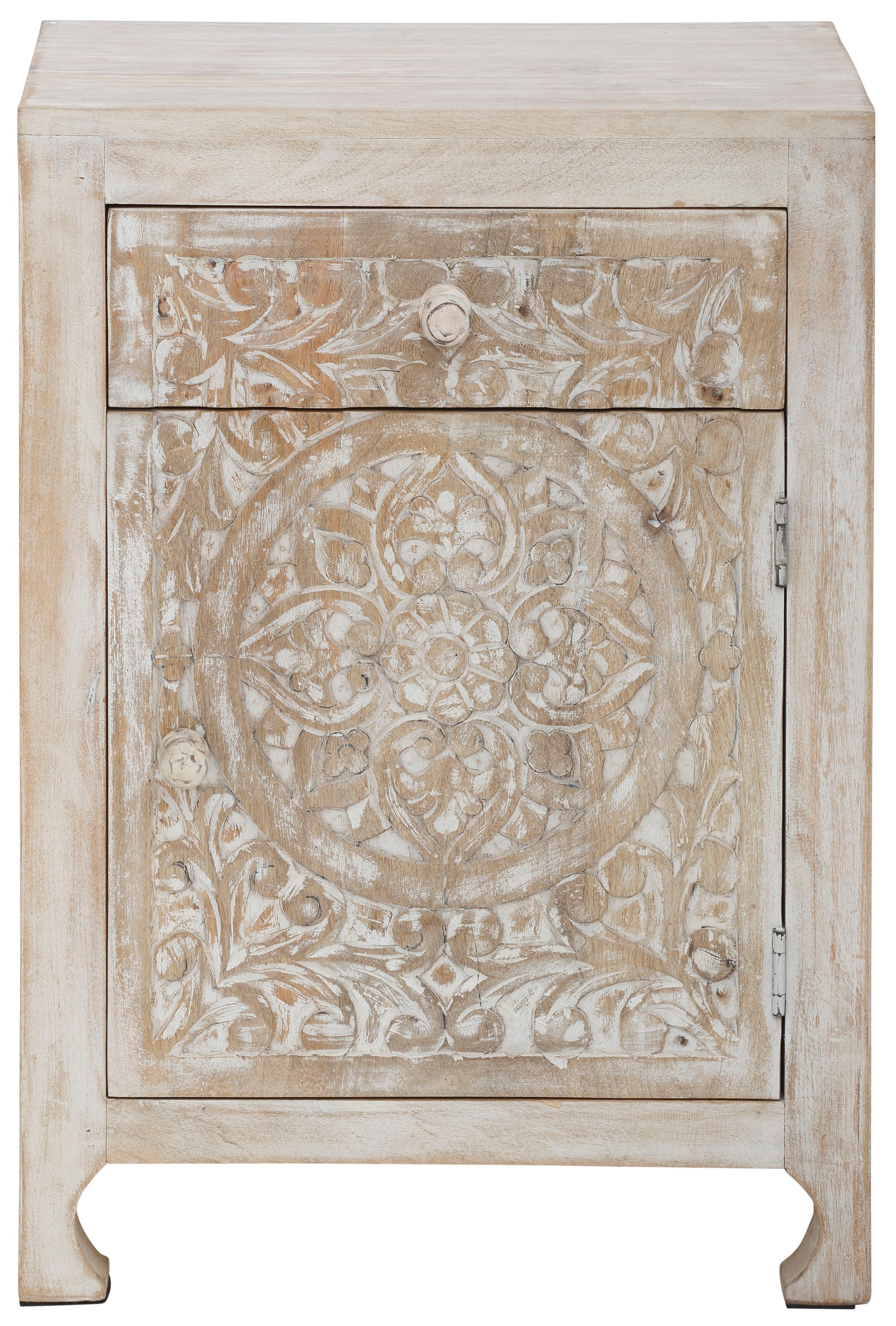 Image of Home affaire Nachtkommode »Bonstetten«, aus massiven, pflegeleichten Mangoholz, mit dekorativen Schnitzereien, Breite 50 cm bei Ackermann Versand Schweiz