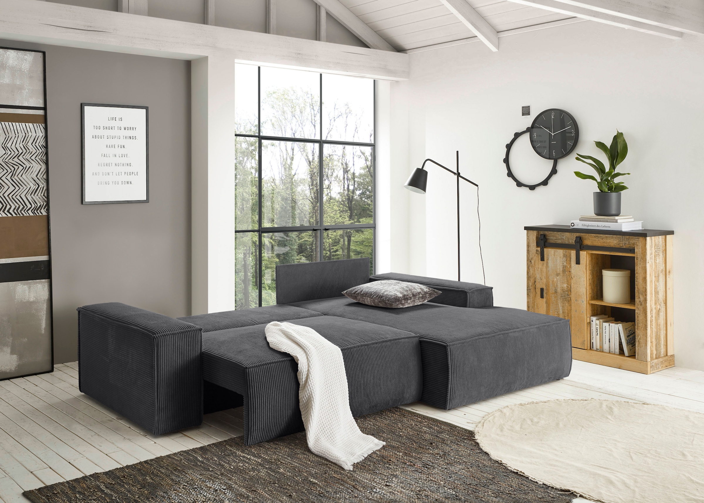 Home affaire Ecksofa »SHERWOOD L-Form, 267 cm - OTTO. Verlässliche Qualität.« Schlaffunktion mit Bettkasten (210x136 cm), Cord, Vintage, Samtvelours