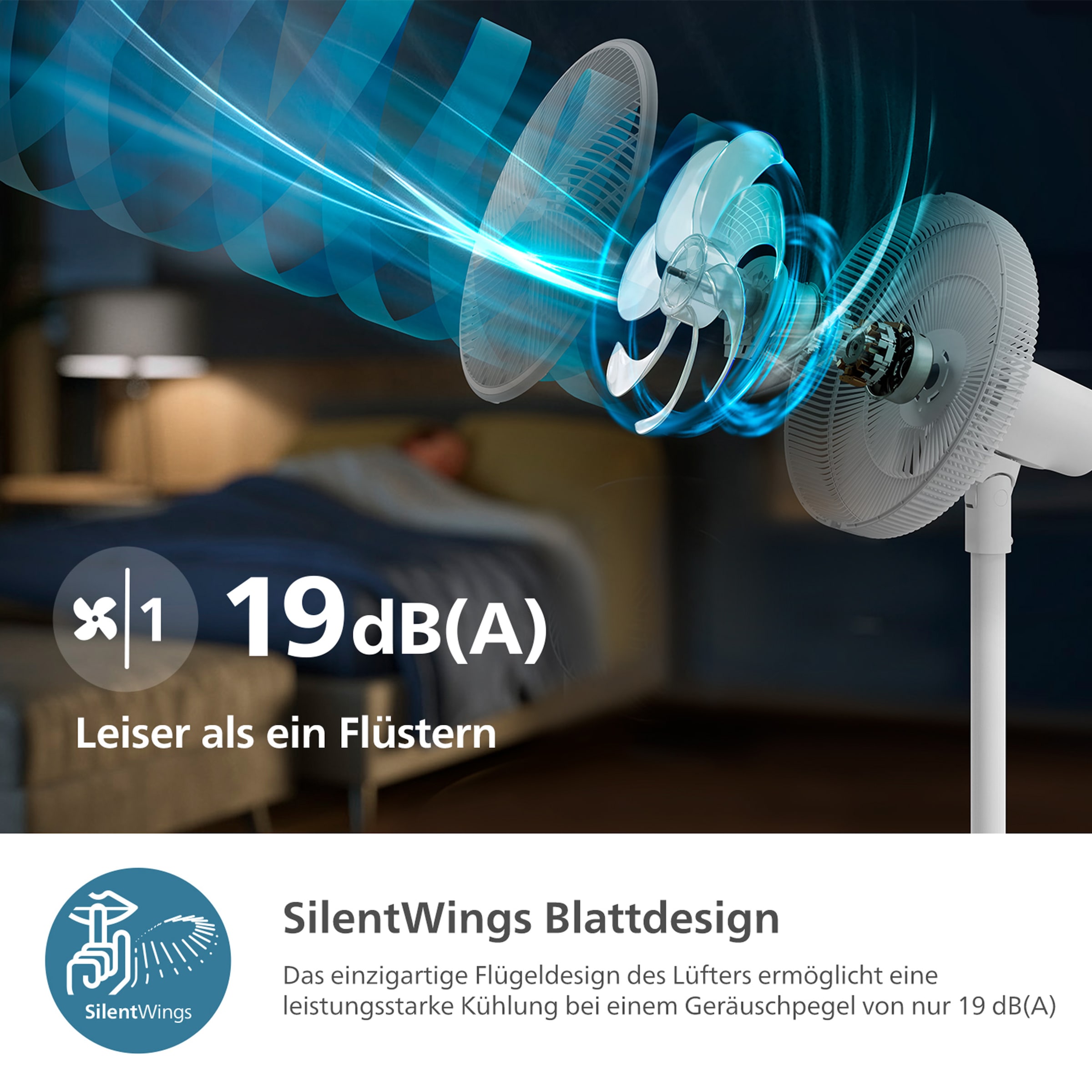 Philips Ventilateur sur pied »CX2550/00 Serie 2000, mit extrem leiser SilentWings-Technologie, 19 dB« 2-in-1-Tisch- & Standventilator, neig- & drehbar, elegantes Design