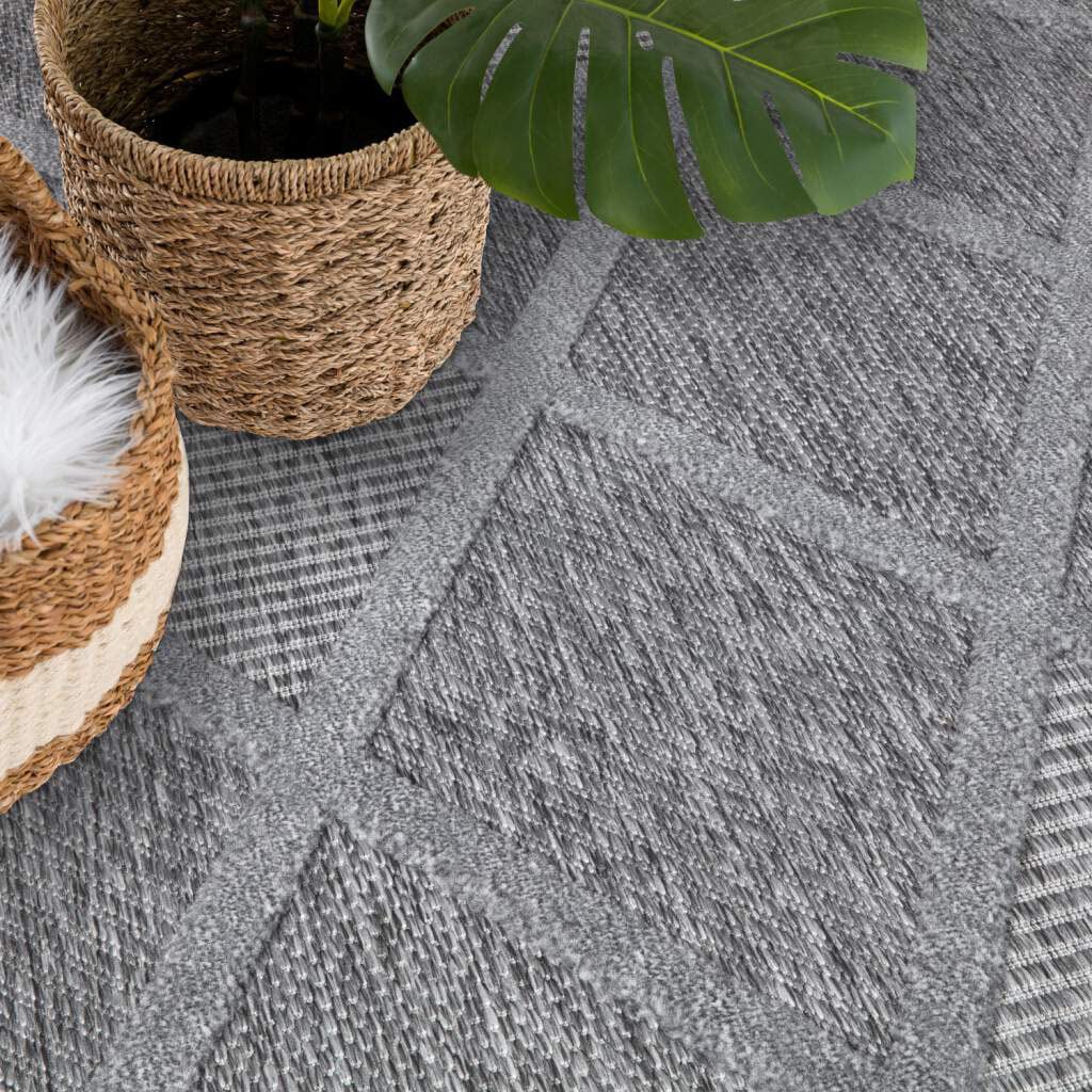 Carpet City Teppich »In-& Outdoorteppich Santorini 457, 3D-Effekt, Raute-Look«, rund, 5 mm Höhe, Wetterfest & UV-beständig für Terrasse, Balkon, Küche, Flur