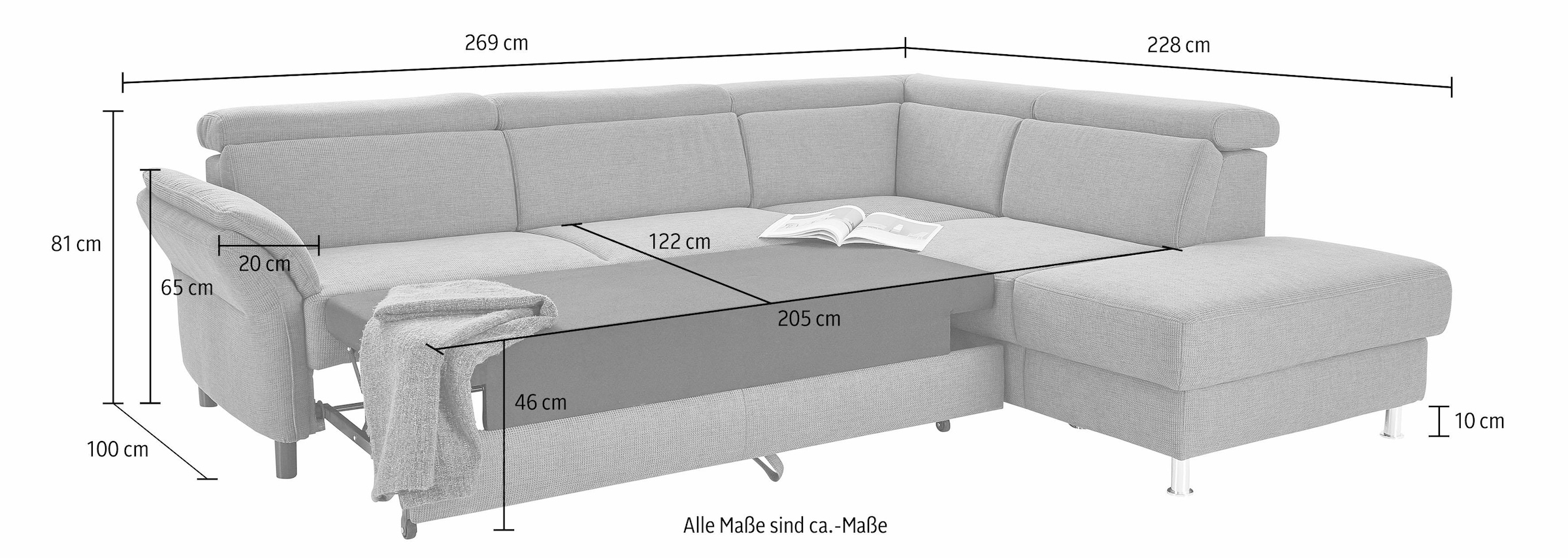 sit&more Ecksofa »Avignon L-Form«, inklusive Kopfteilverstellung, wahlweise mit Bettfunktion