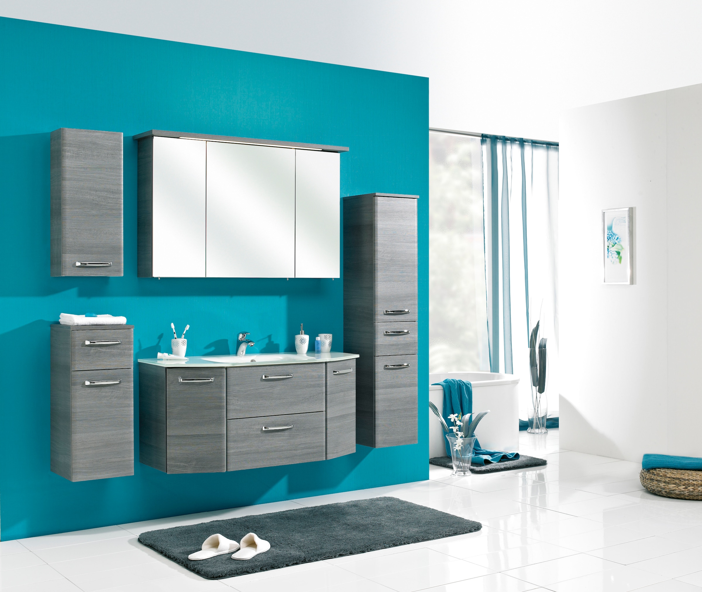 Saphir Armoire intermédiaire »Quickset Badschrank 30 cm breit, 2 Türen, 1 Schublade, 3 Einlegeböden« Armoire de salle de bain midi avec amortisseur de porte, poignées chromées brillantes
