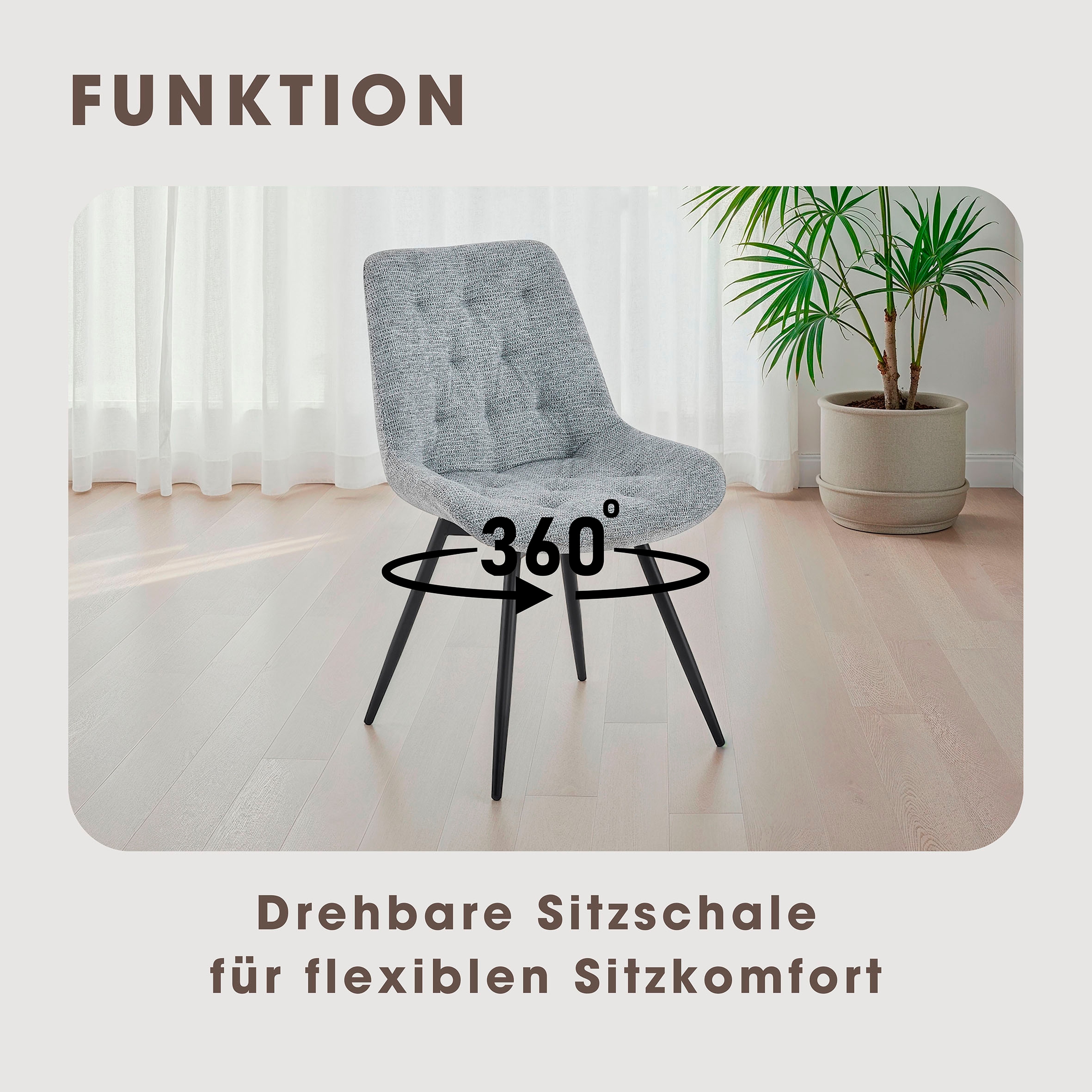 byLIVING Chaise de salle à manger »Aragon« (Ensemble) 2 cuis360 Grad drehbarer Stuhl, hochwertiger Webstoffbezug mit Steppung