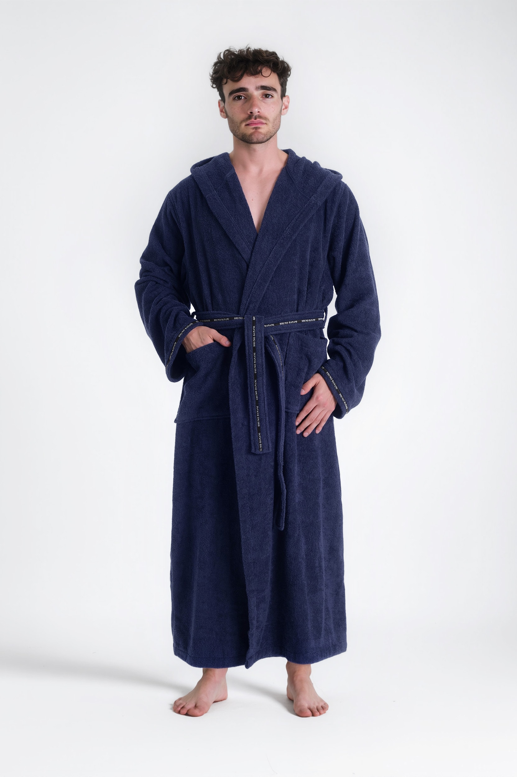 Image of Bruno Banani Herrenbademantel "Danny, Normallänge & Überlänge, auch in extra lang, Hotelbademantel" 1 Stk. mit Logostreifen, Herren Bademantel aus 100% Baumwolle, S-4XL