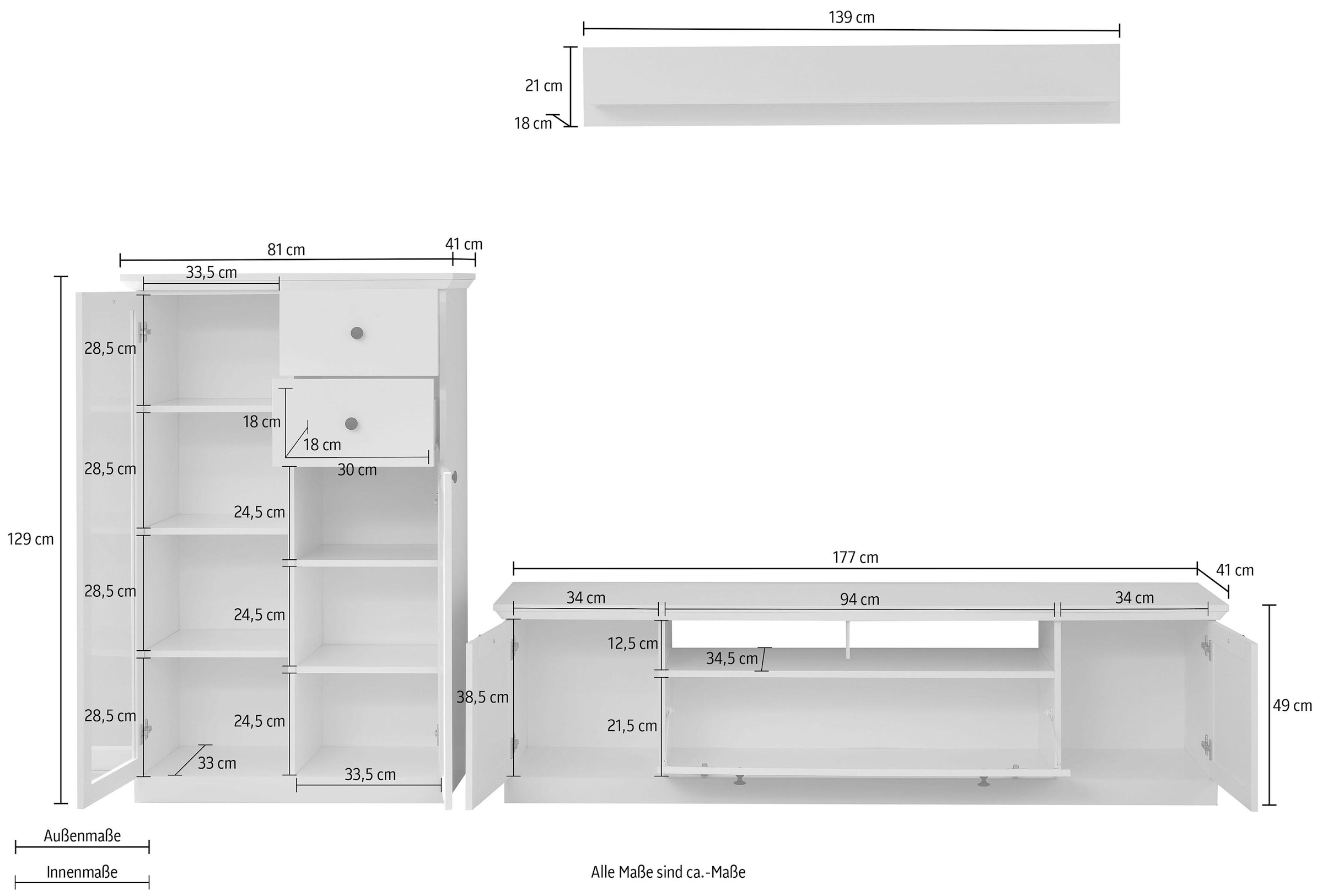 Wohnwand St.), Trouver trendteam (Set, optional Landhausstil, mit sur Beleuchtung »Baxter«, Vollauszug, 3 zeitloser