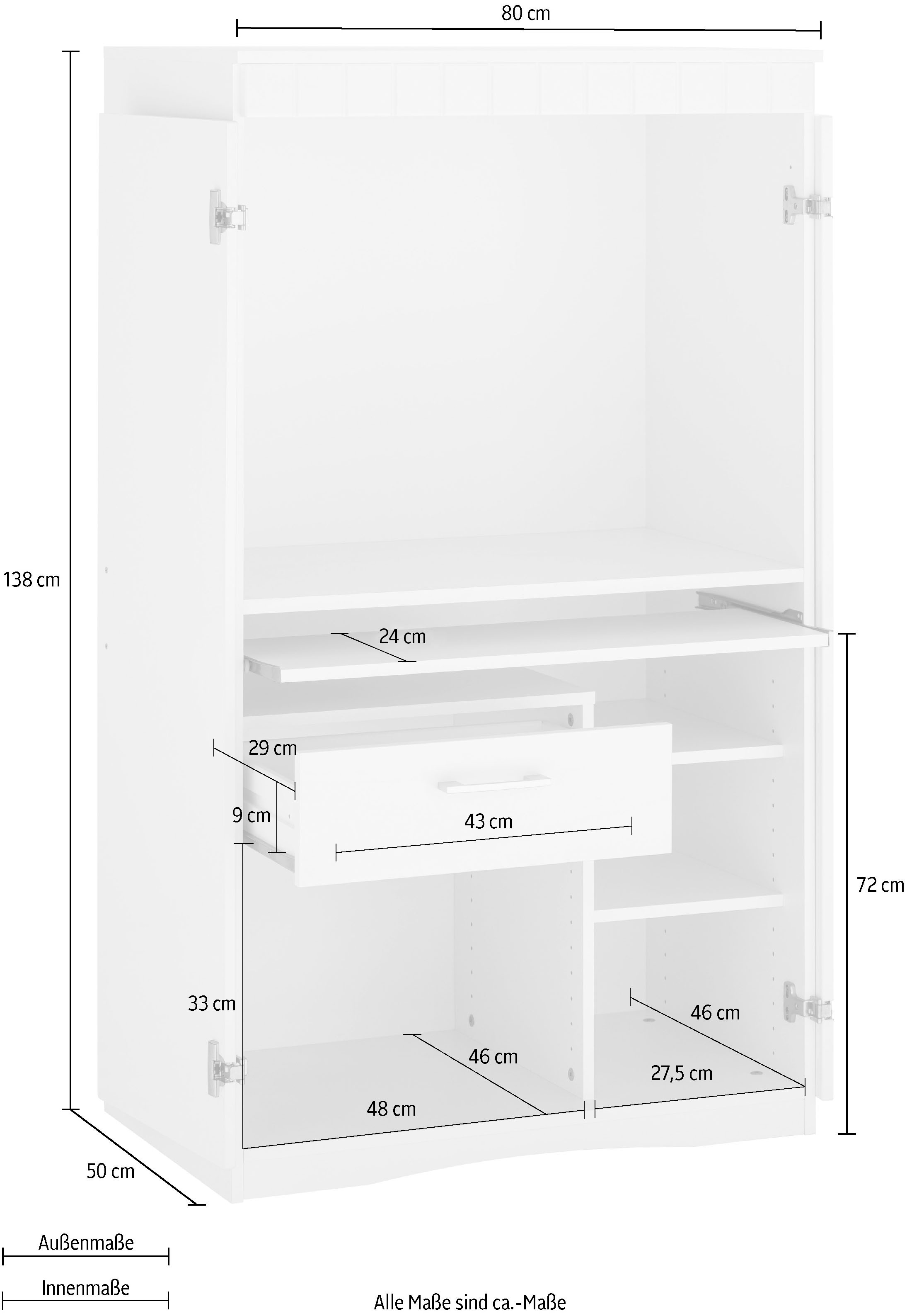 VOGL Möbelfabrik Sekretär »Niklas«, PC-Schrank, Home Office, Masse 80x50x138 cm, Made in Germany