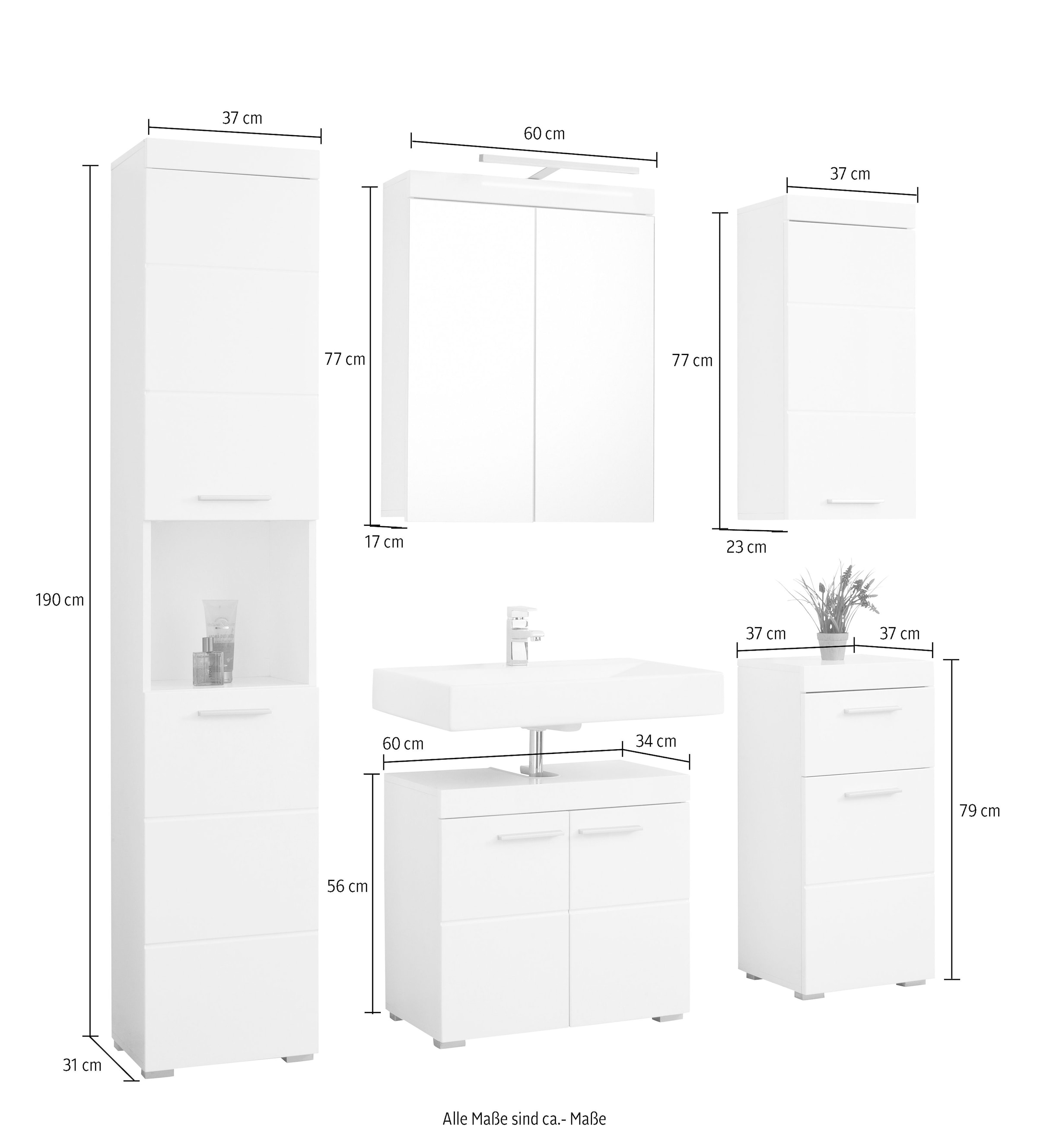 INOSIGN Badmöbel-Set »Avena«, (Set, 5 St.), Badezimmermöbel in verschiedenen Farben - Masse (B/T/H) 163/34/190 cm
