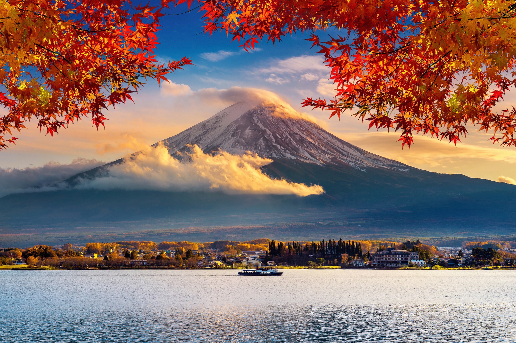 Image of Papermoon Fototapete "FUJI BERG-JAPAN GEBIRGE WALD SEE WOLKEN SONNE VULKAN"