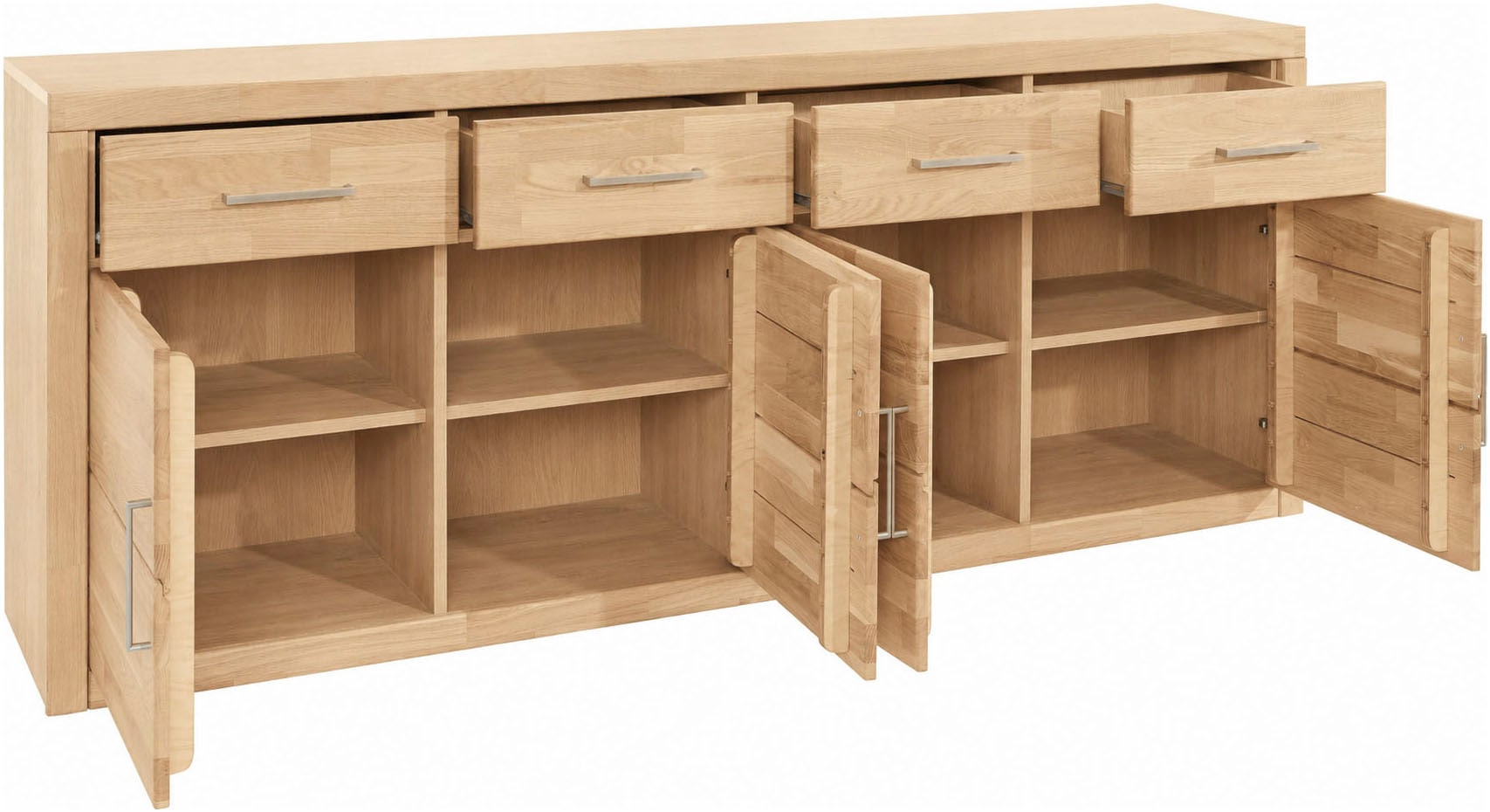 GOODproduct Sideboard »Trondheim,200 cm breit,42 cm tief, Fronten Holzmassiv, Metallgriffe« Korpus aus Holzwerkstoff,4 Türen, 4 Schubladen, insgesamt 8 Fächer