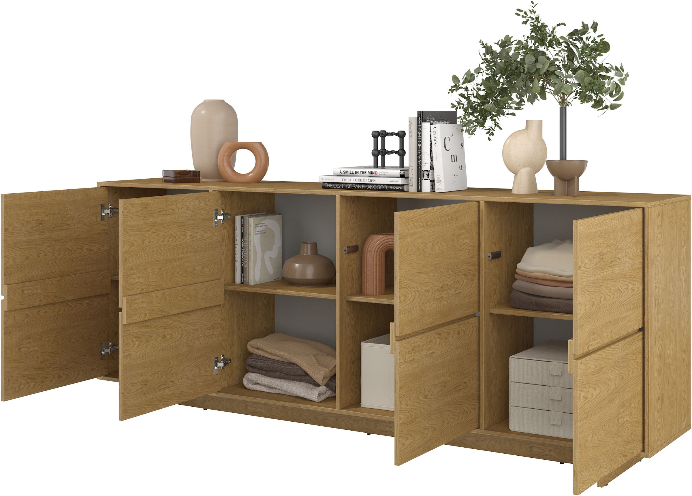 GOODproduct Sideboard »Tatami, Stilvolle, moderne grifflose Kommode 4 Türen, Breite 220cm« Anrichte mit viel Stauraum, Böden verstellbar, push-to-open-Funktion