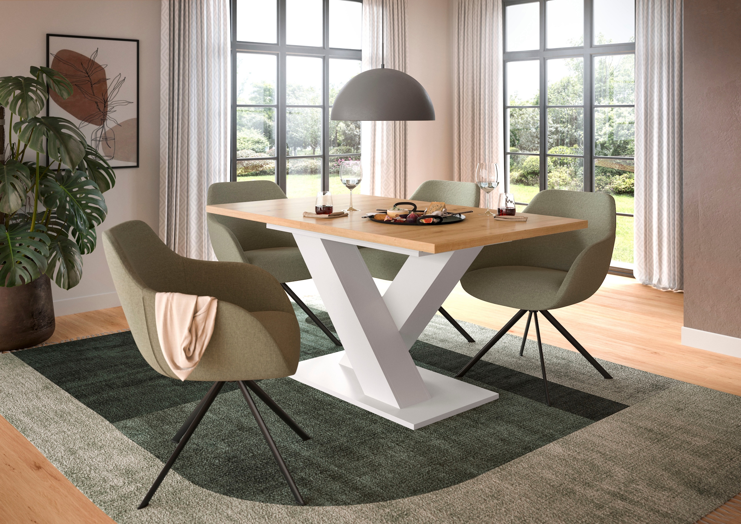 INOSIGN Table de salle à manger »Motus, ausziehbar 150 -190 cm, inklusive 40 cm Einlegeplatte« Set, 1 cuis tlg. X-Gestell mit Bodenplatte, Tisch, Küchentisch, Esszimmer, Küche