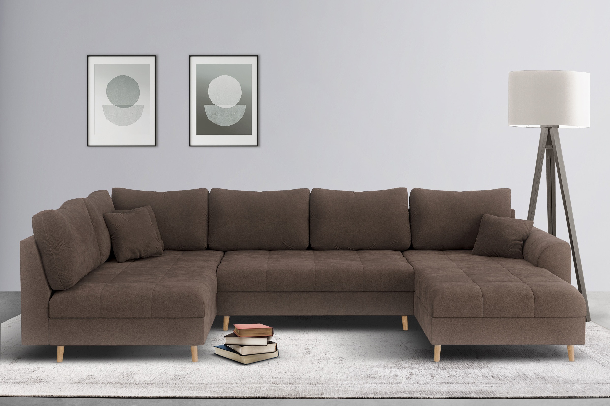 Home affaire Wohnlandschaft »CHARRE U-Form mit Ottomane, Masse B/T/H: 310/161/81 cm« feine Steppung, lose Rücken- und Zierkissen, auch in Cord und Bouclé