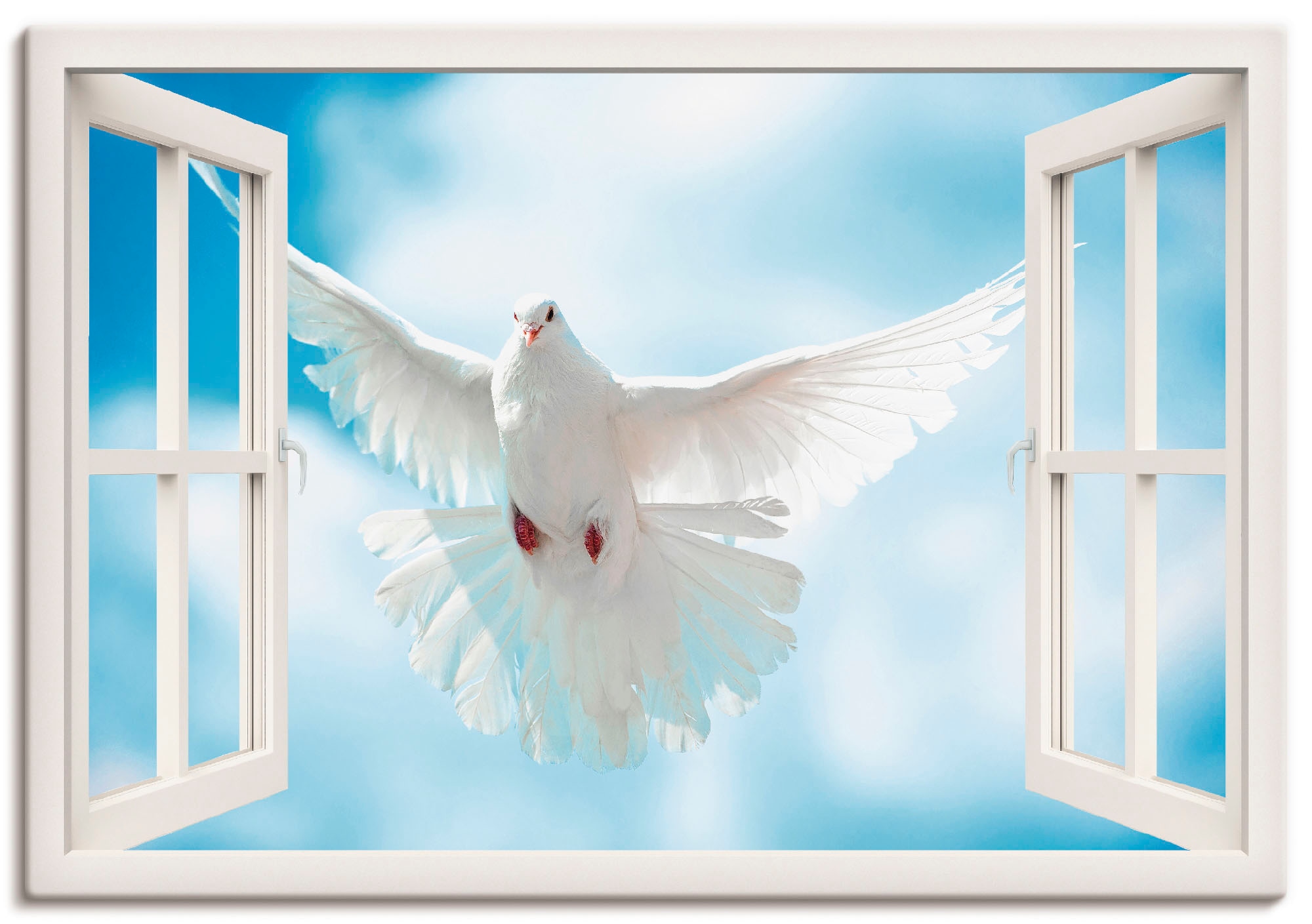 Image of Artland Leinwandbild "Fensterblick Taube vor der Sonne" Vögel 1 Stk. tlg. auf Holzrahmen gespannt