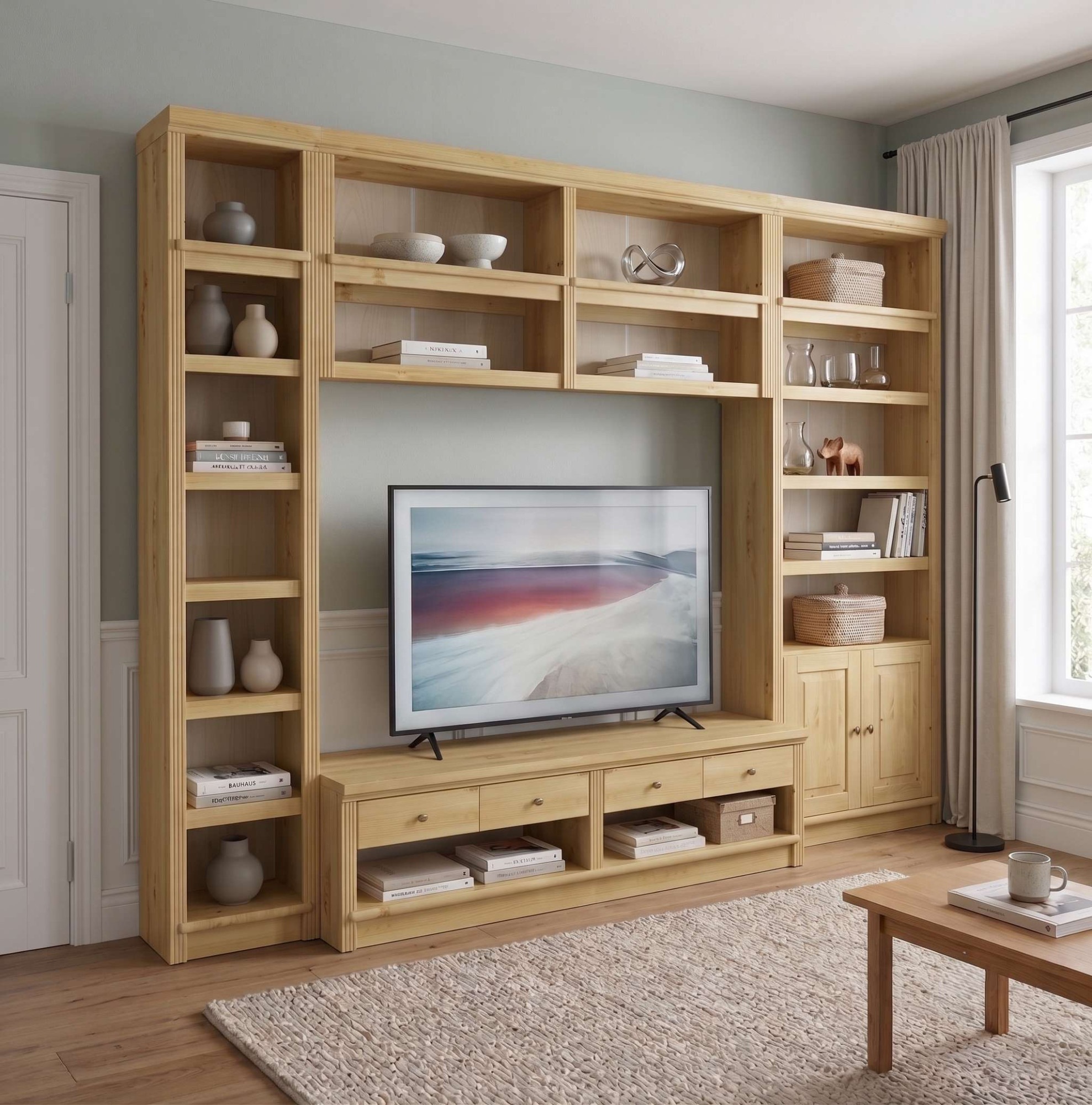 Image of GOODproduct Wohnwand "Soeren, 1 Standregal, 1 Wandregal, 1 TV-Lowboard, 1 Bücherregal" Set, 4 Stk. tlg.