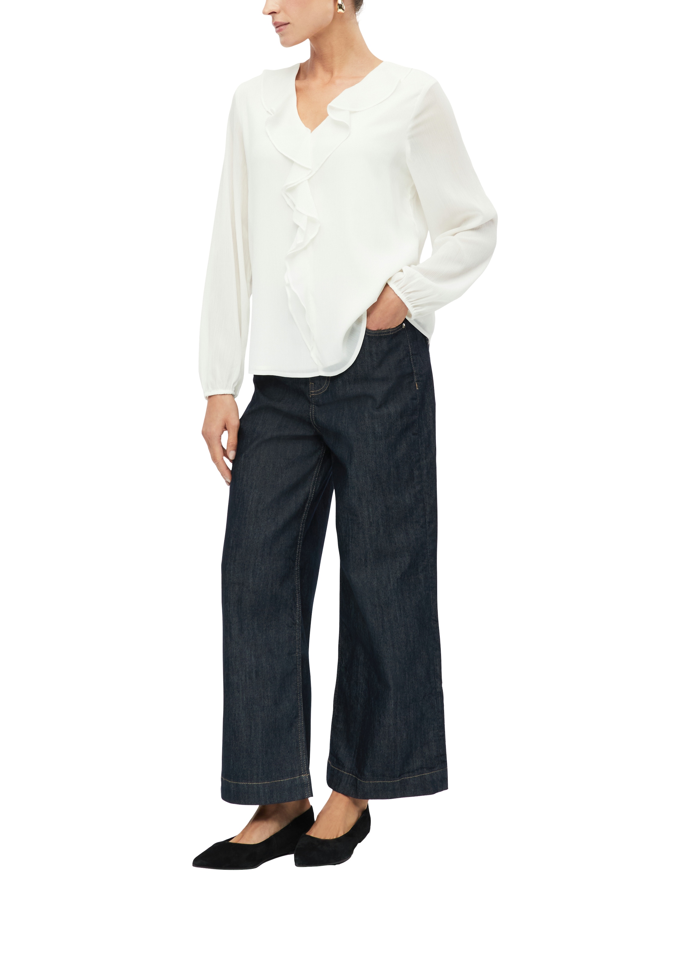 s.Oliver BLACK LABEL Langarmbluse Sommerbluse mit Volants und transparenter Optik