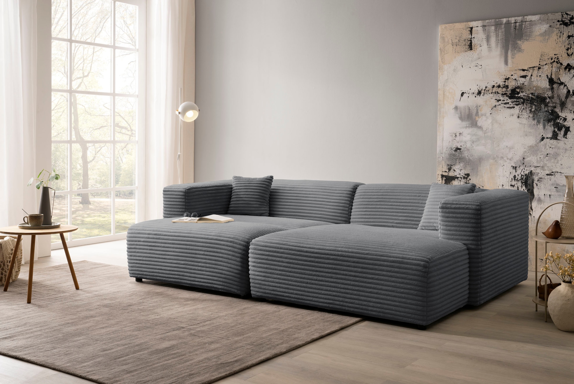 andas Polsterecke »BAKELS, Ecksofa-Set mit Hocker, L-Form mit Schlaffunktion«, Ecksofa-Set (incl. Hocker) im trendigen Megacord