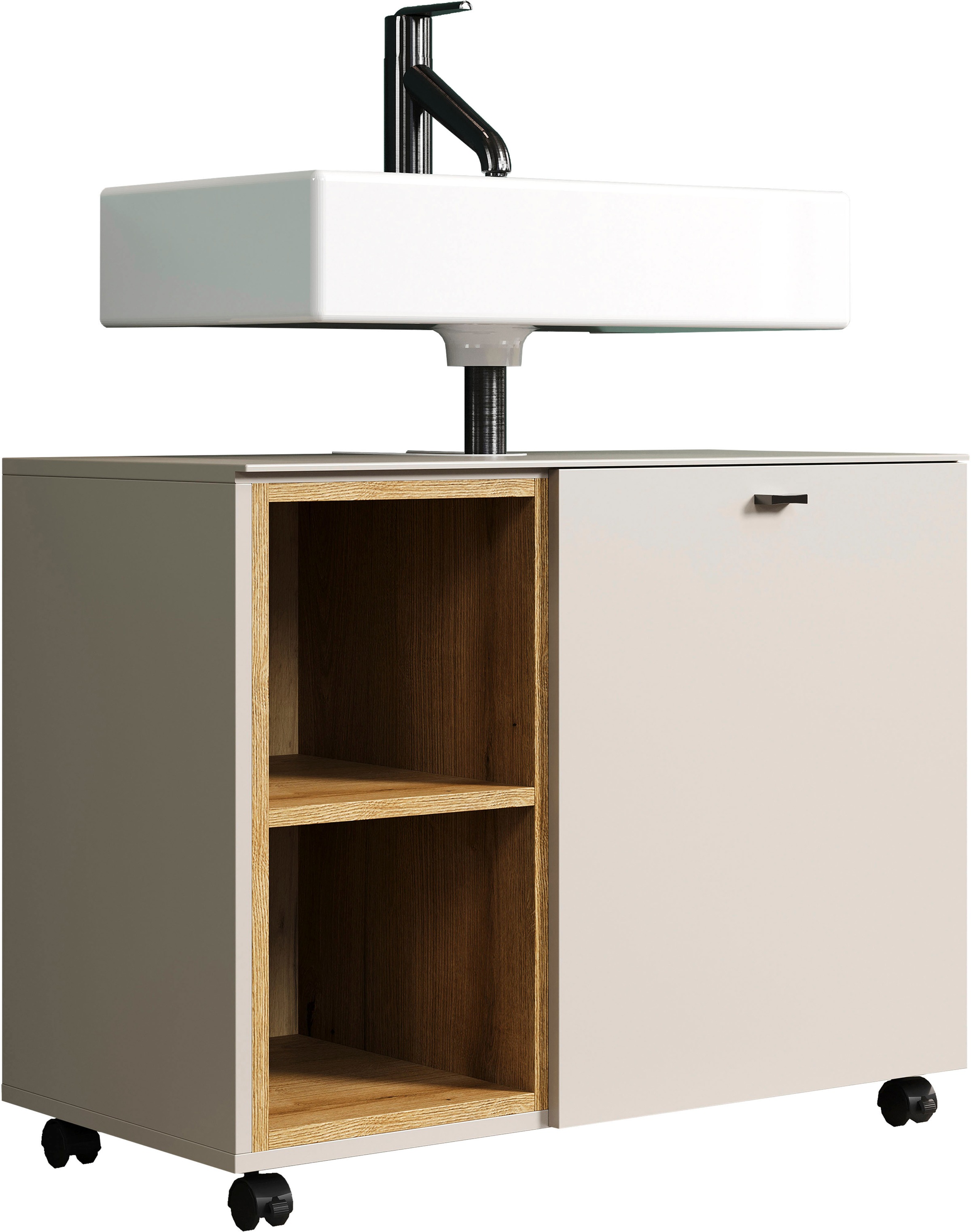 Image of welltime Waschbeckenunterschrank "San Pedro" 1 Stk. tlg. Waschbeckenunterschrank a. Rollen, Soft-Close 80/42/64 cm