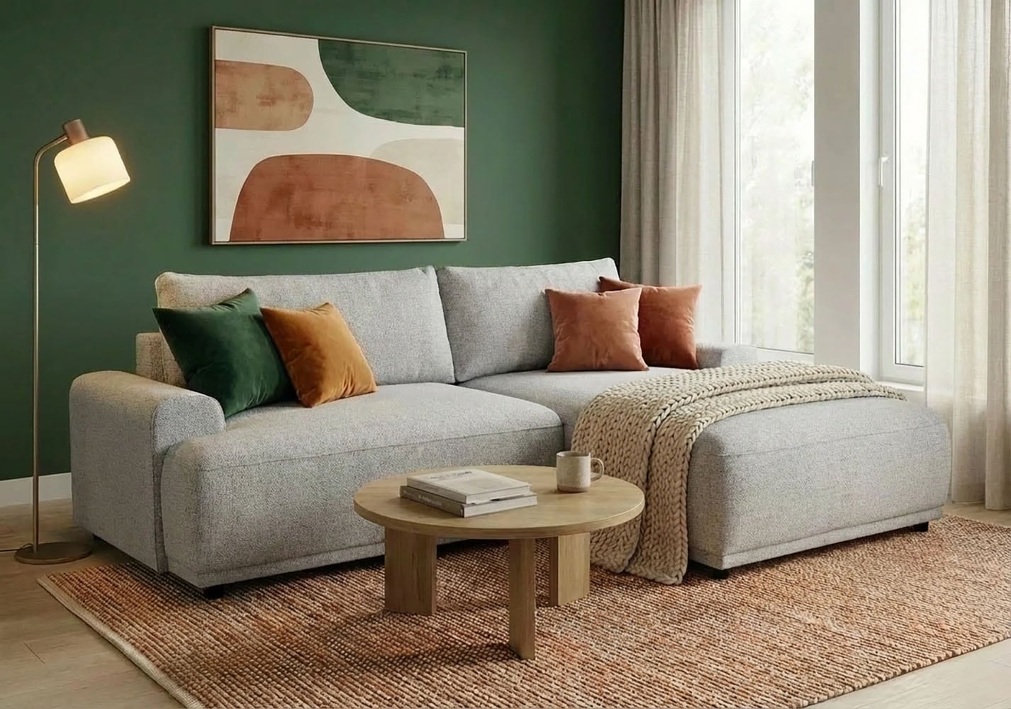 Image of TRENDMANUFAKTUR Ecksofa "Fordon, Schlafsofa mit Bettkasten, Couch in L-Form, Breite 250 cm" in Struktur fein LEO, haustierfreundlich, schlamm, Recamiere rechts
