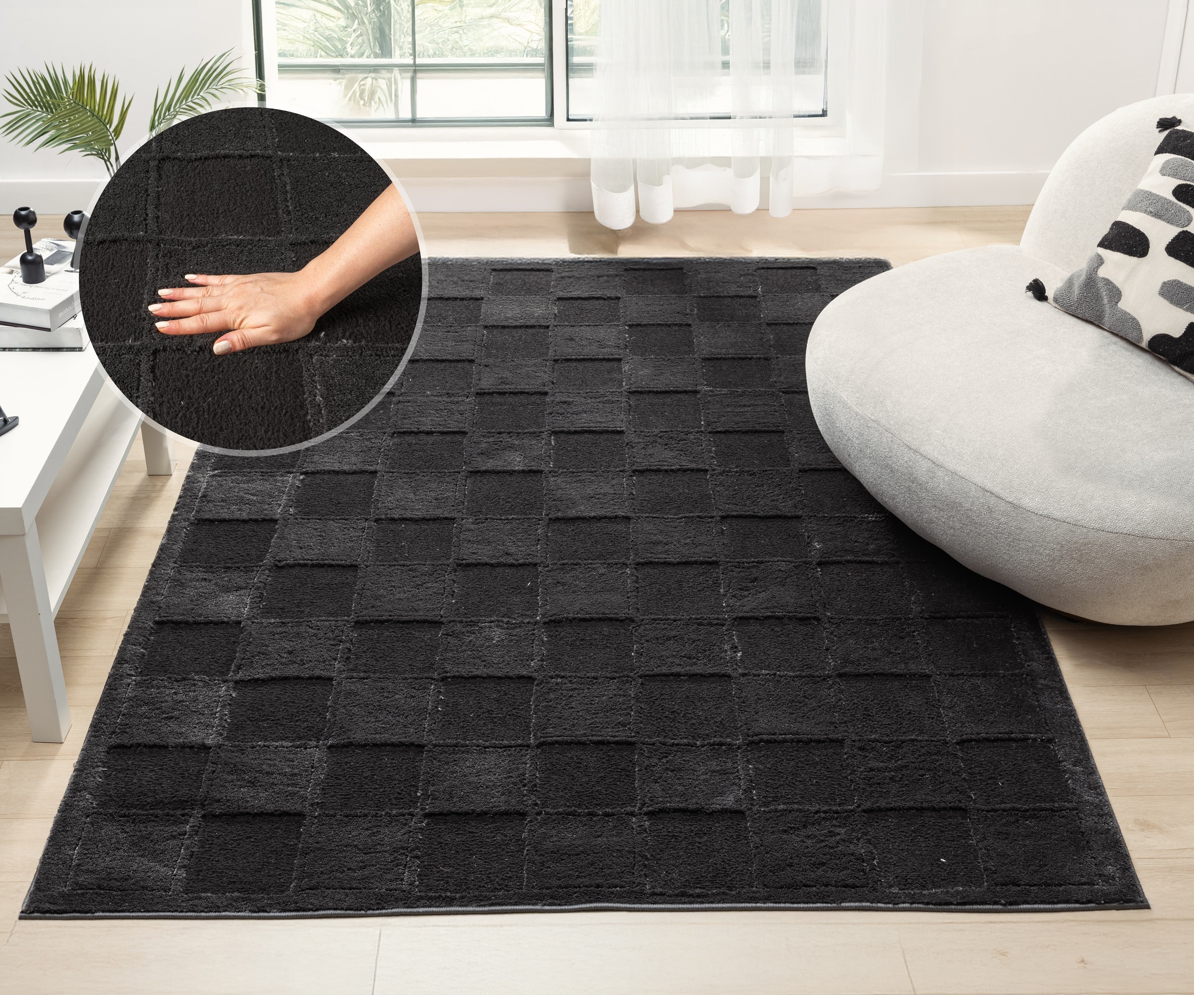 Image of GOODproduct Teppich "Belion, Hoch-Tief-Struktur, Karo-Muster" rechteckig 19 mm Höhe leichter Glanz, Schachbrettmuster, Modern, Wohnzimmer, Schlafzimmer