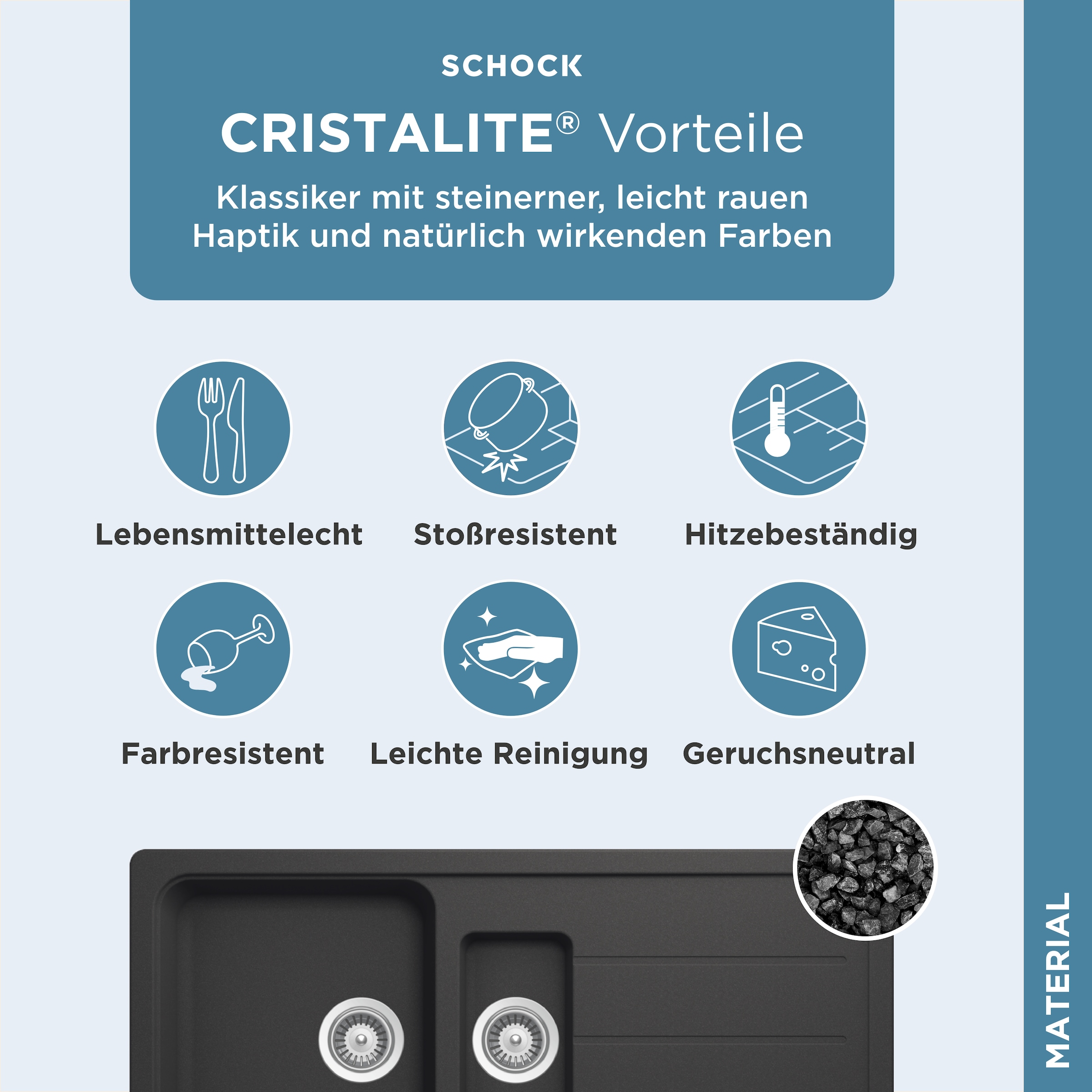 Schock Granitspüle »COMO D-150L«, inklusive ab- und Überlaufgarnitur, Drehhexcenter, Diamantbohrer