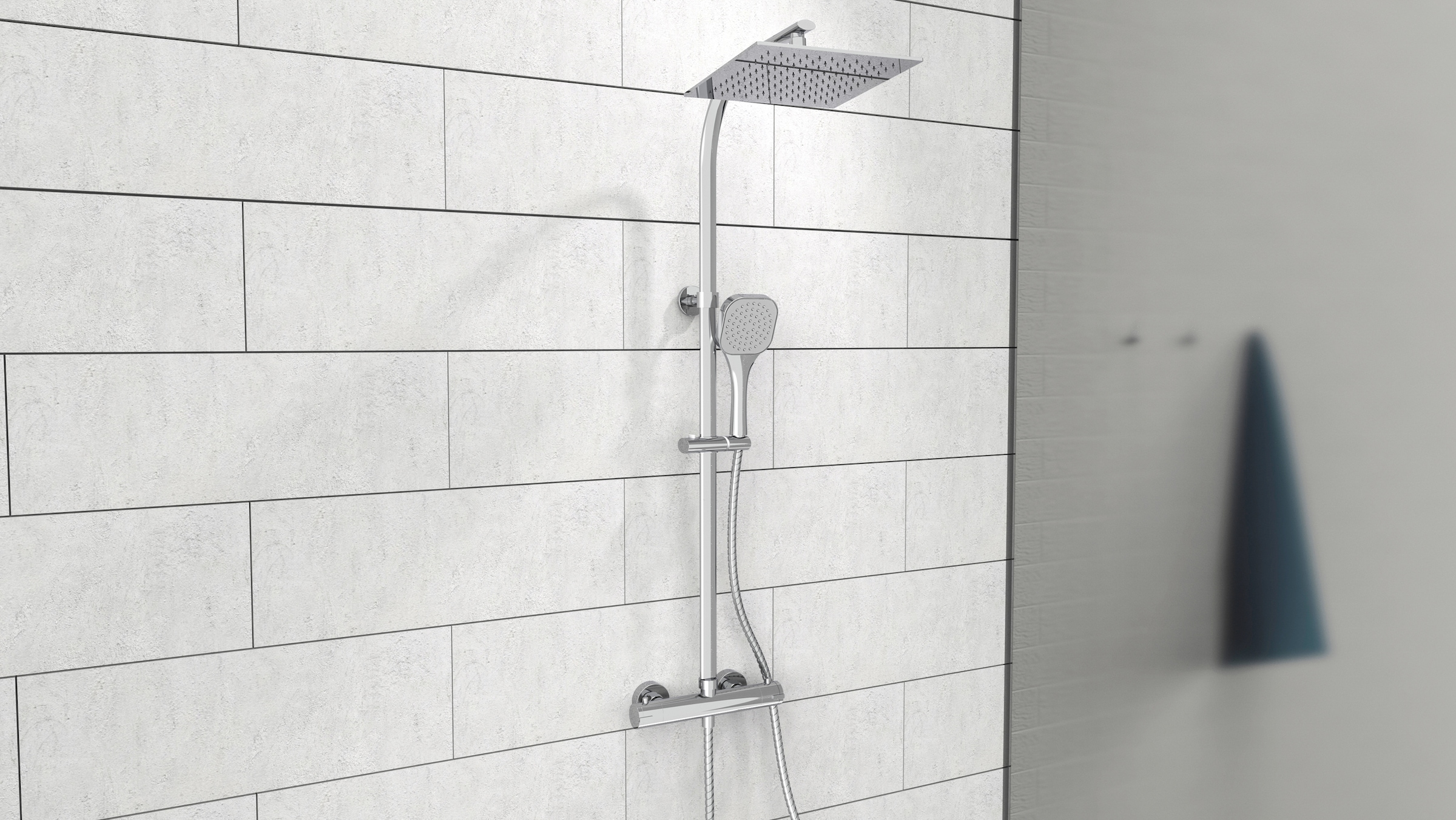 Image of welltime Duschsystem "Turin" eckiges Überkopfbrauseset mit Thermostat, Kopfbrause mit Regendusche