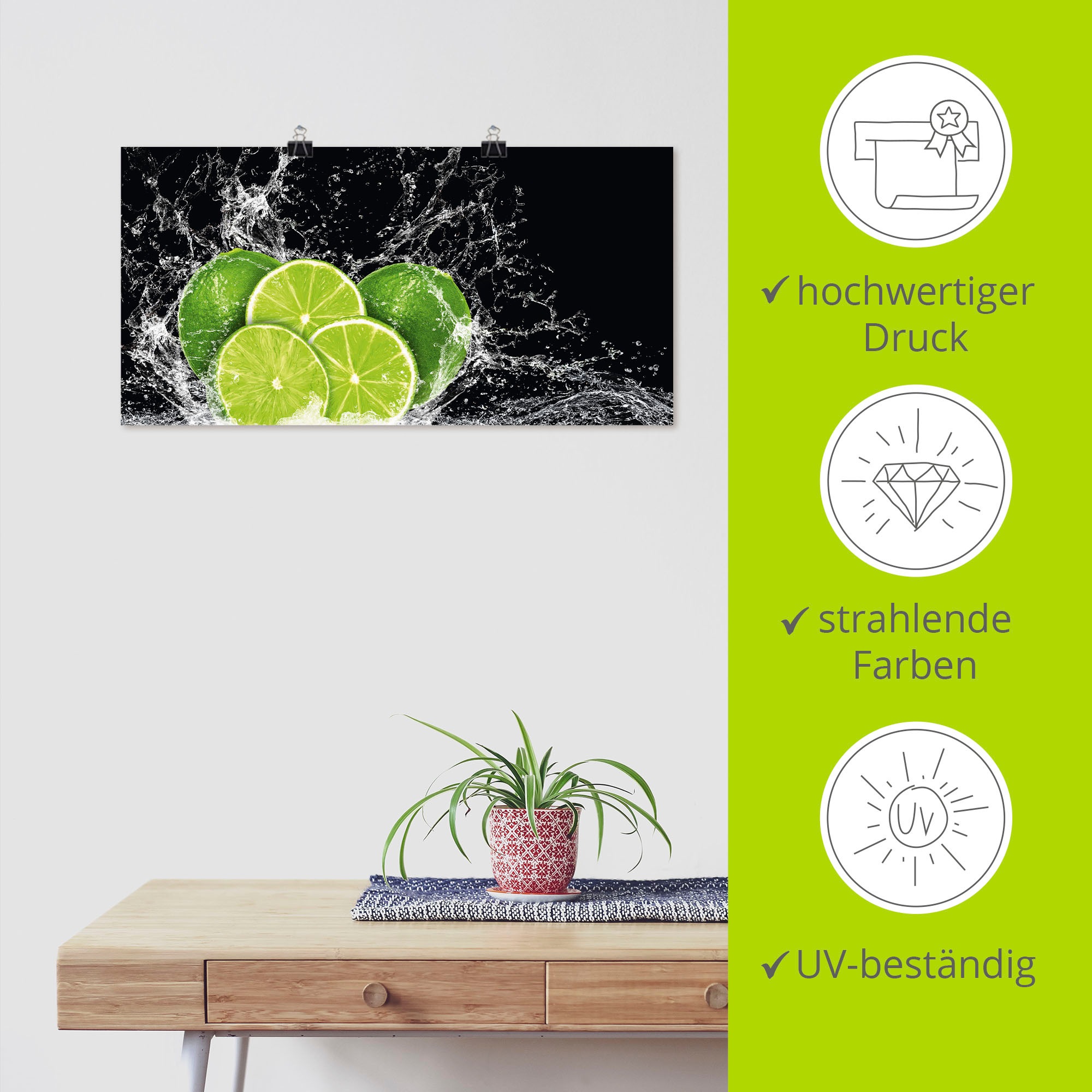 Artland Wandbild »Limone mit Spritzwasser«, Obst Bilder, (1 St.), als Leinwandbild, Poster, Wandaufkleber in verschied. Grössen
