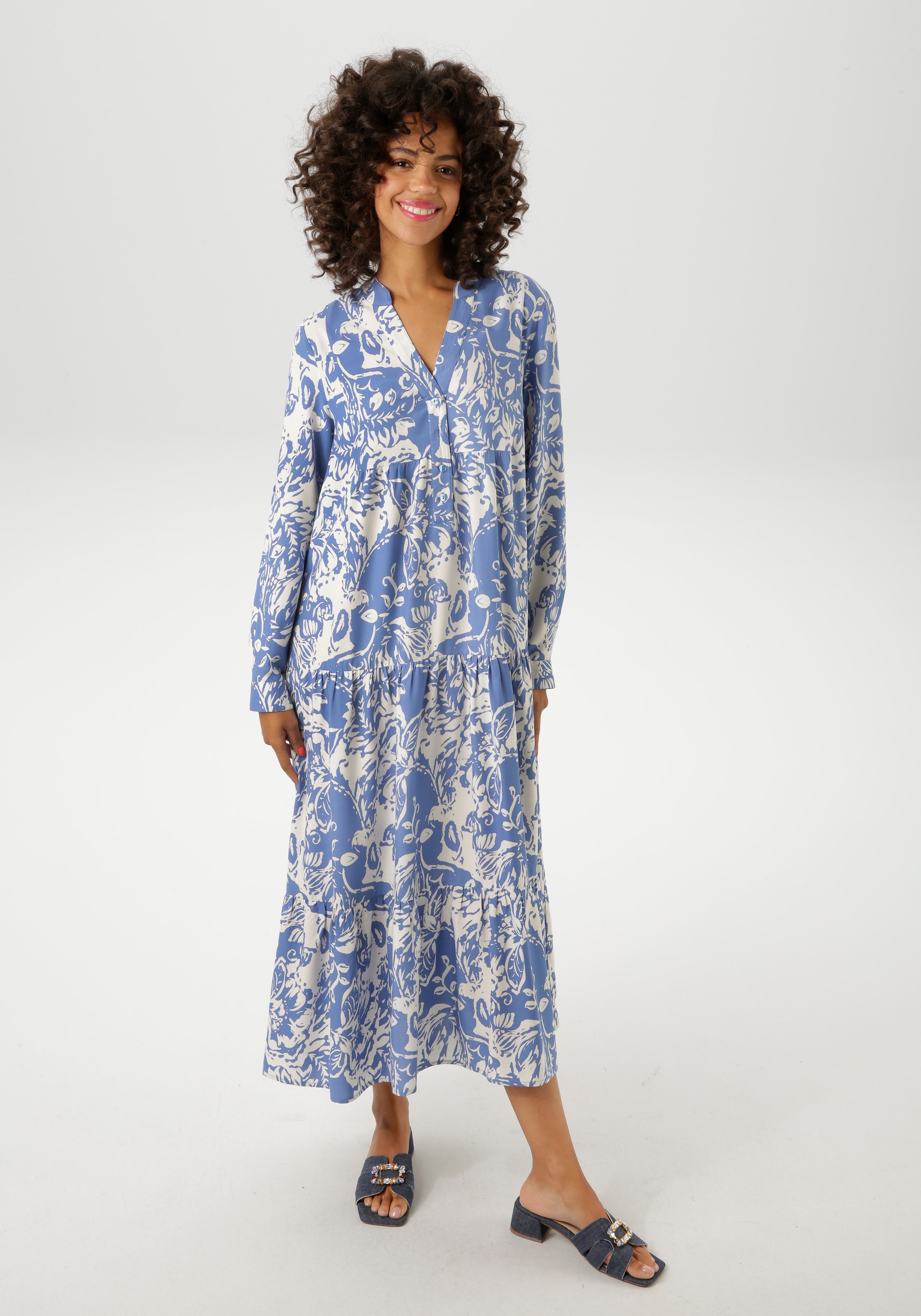 Aniston CASUAL Maxikleid, mit grossflächigem. grafischen Blumendruck - NEUE KOLLEKTION