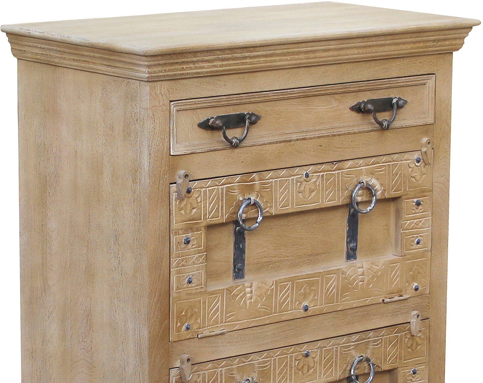 SIT Armoire à chaussures »Algier aus Mangoholz mit Schnitzereien & 2 Klappen« façade sculptée élaborée