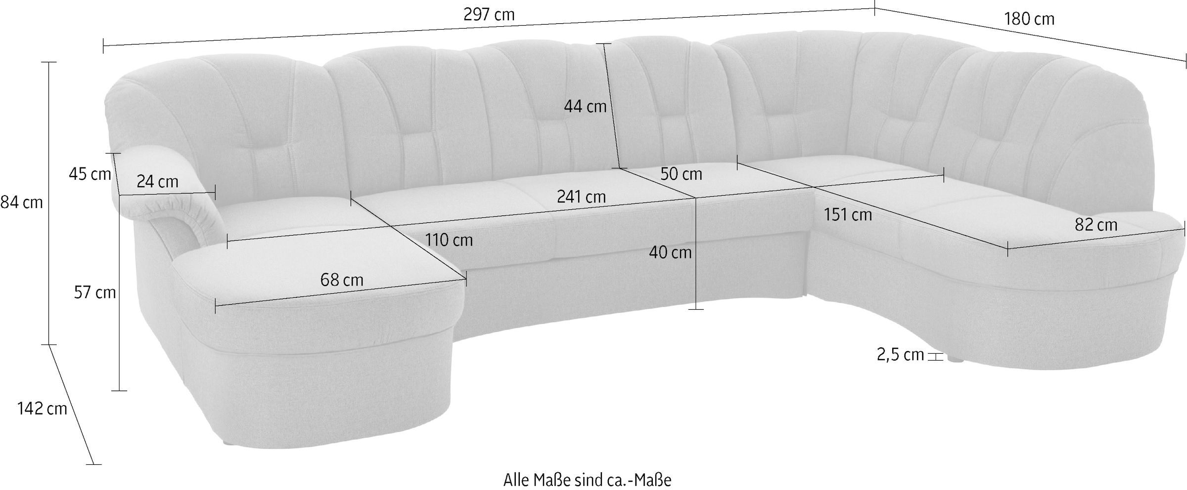 DOMO collection Wohnlandschaft »Papenburg U-Form« in grosser Farbvielfalt, wahlweise Bettfunktion, frei im Raum stellbar