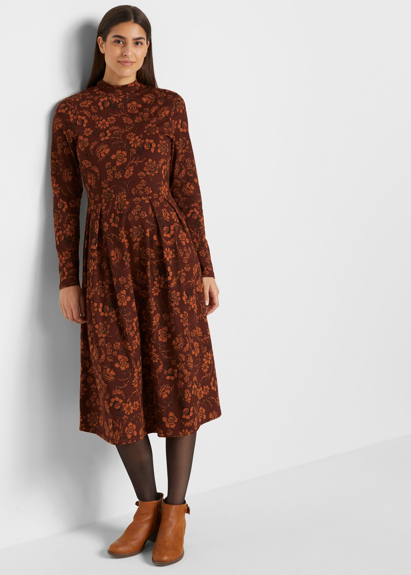 Image of bonprix Jerseykleid mit geblümtem All-Over Print, aus Baumwolle und Elasthan