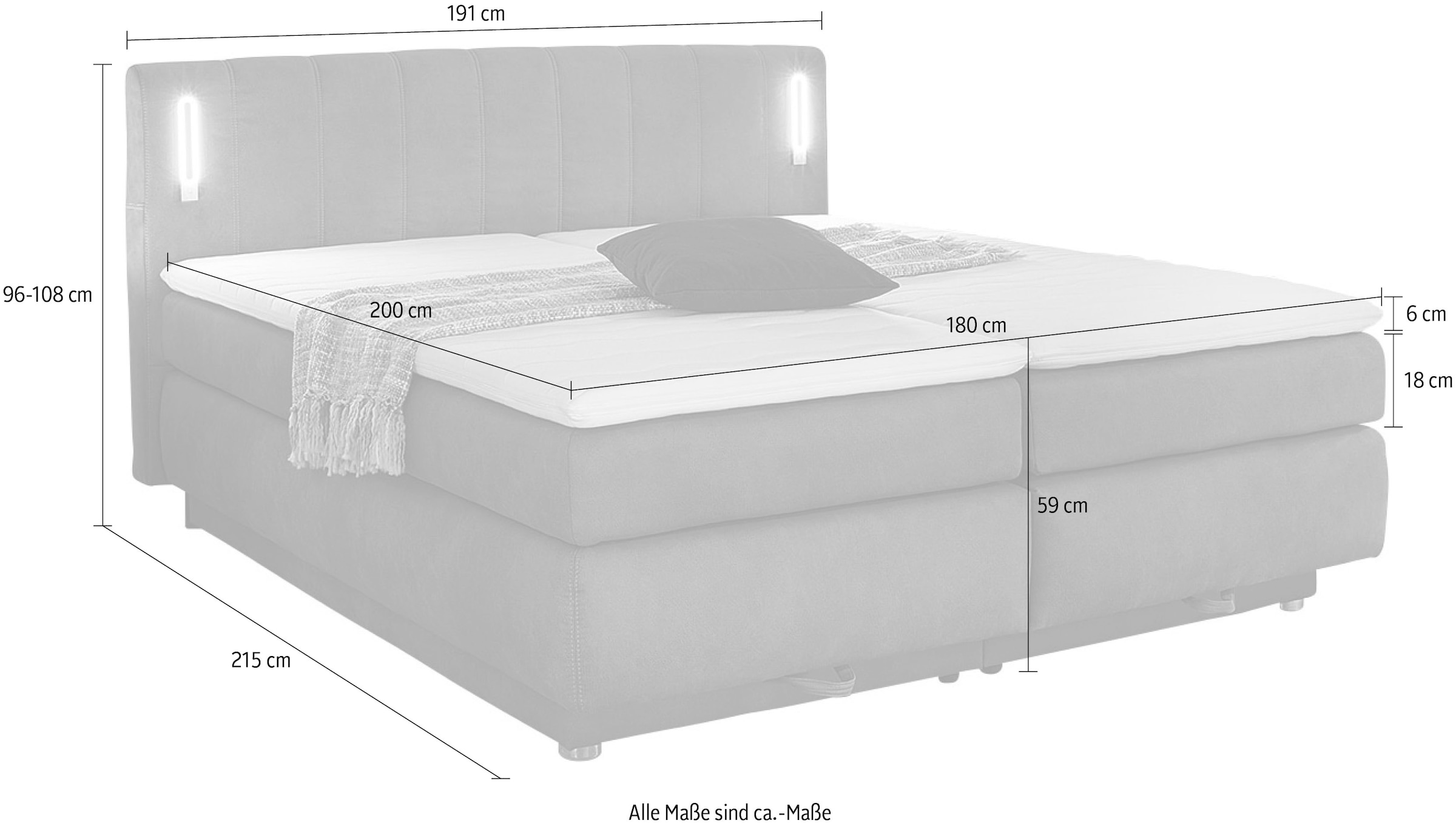 Jockenhöfer Gruppe Lit boxspring »Kati erhältlich in der Grösse 180x200cm« avec surmatelas, coffre de lit et tête de lit réglable en hauteur (96 cm - 108 cm)