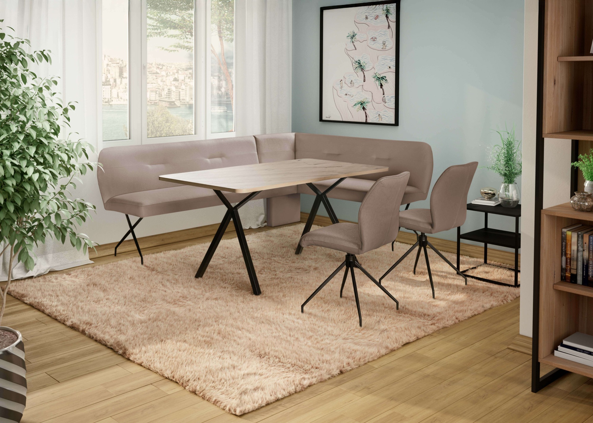 Image of GOODproduct Eckbankgruppe "Bruna Essecke, Sitzgruppe, Eckbankgruppe, Küchenbankgruppe" Set, 4tlg, 4 tlg. tlg. Stuhl: 360 drehbar (Rückst.), 2-Stoff-Design. Wellenfederung Eckbank