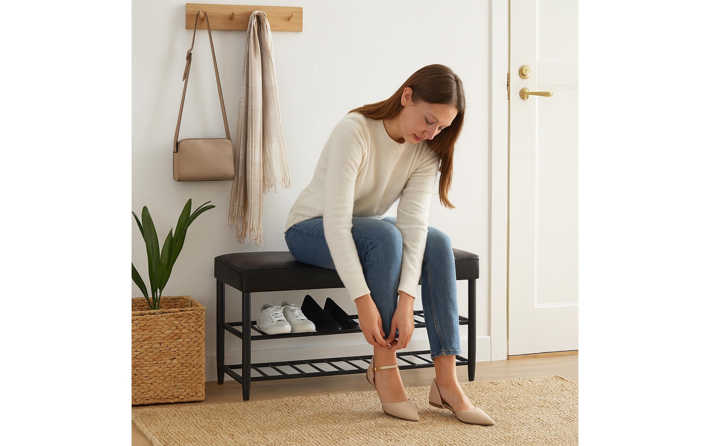 relaxdays Banc à chaussures »mit zwei Ablagen 80 x 50 cm«