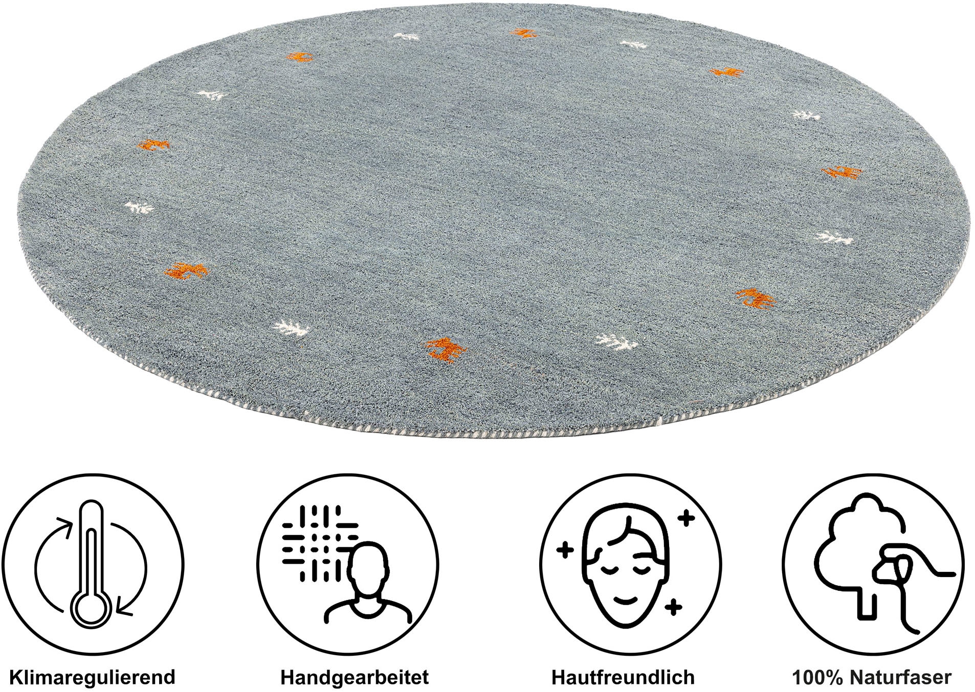 THEKO Tapis en laine »Gabbeh Motiv, Handgefertigt, Teppich, Tiermotiv,  reine Wolle,« Rond 14 mm Höhe reine Wolle, Wohnzimmer, Schlafzimmer, Esszimmer